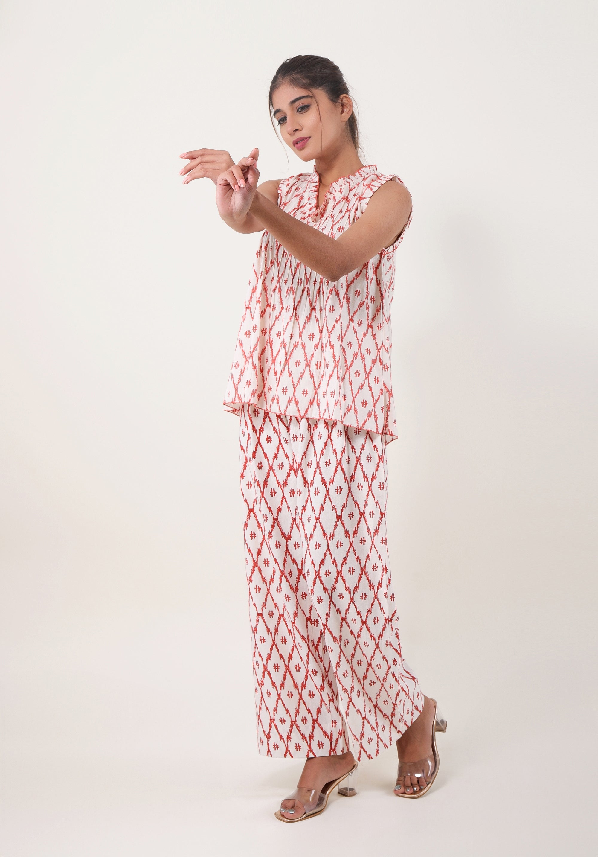 Women Printed Co-ord Set Ikkat Red