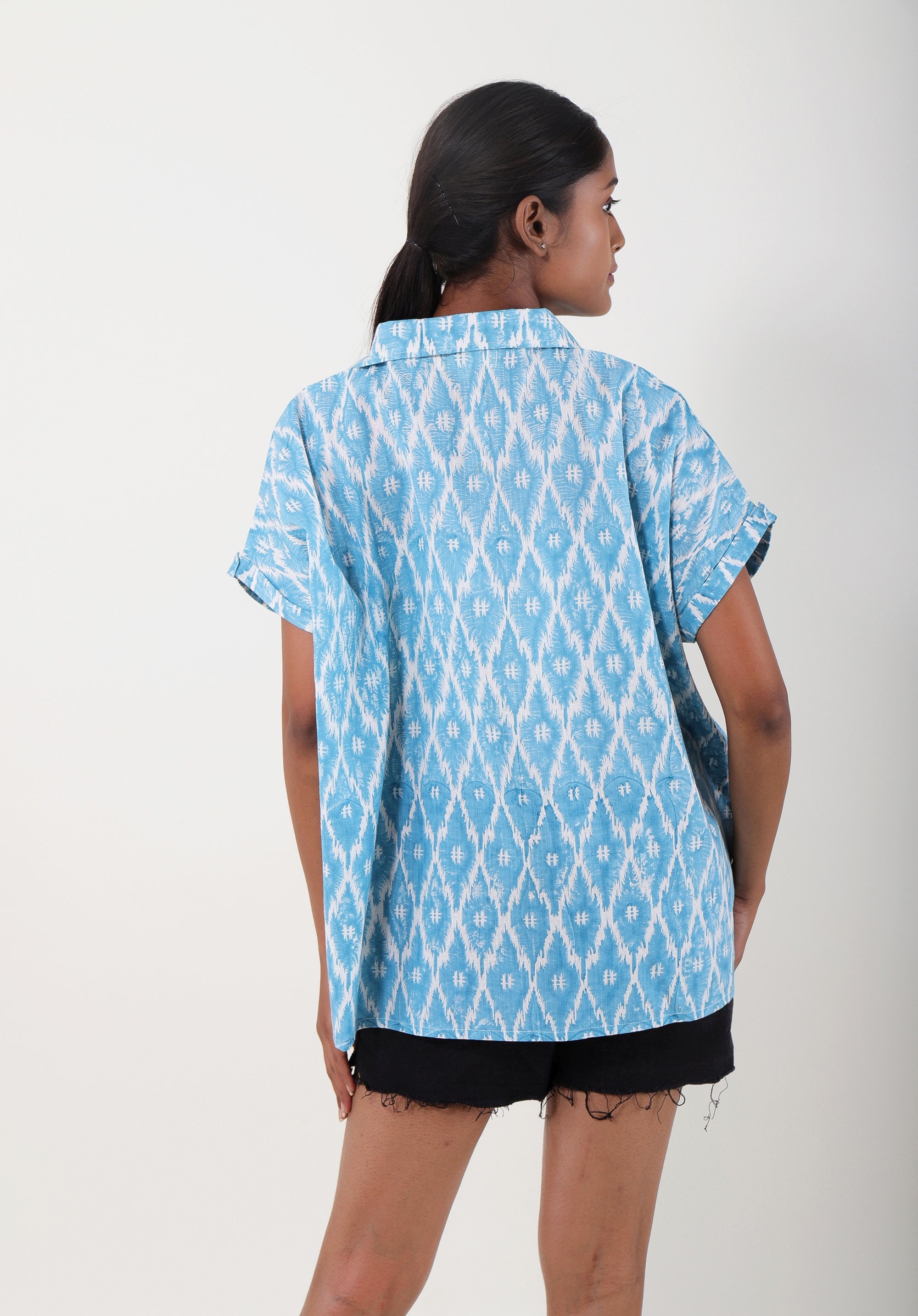 Women Block printed Mama Top Ikkat Kantha