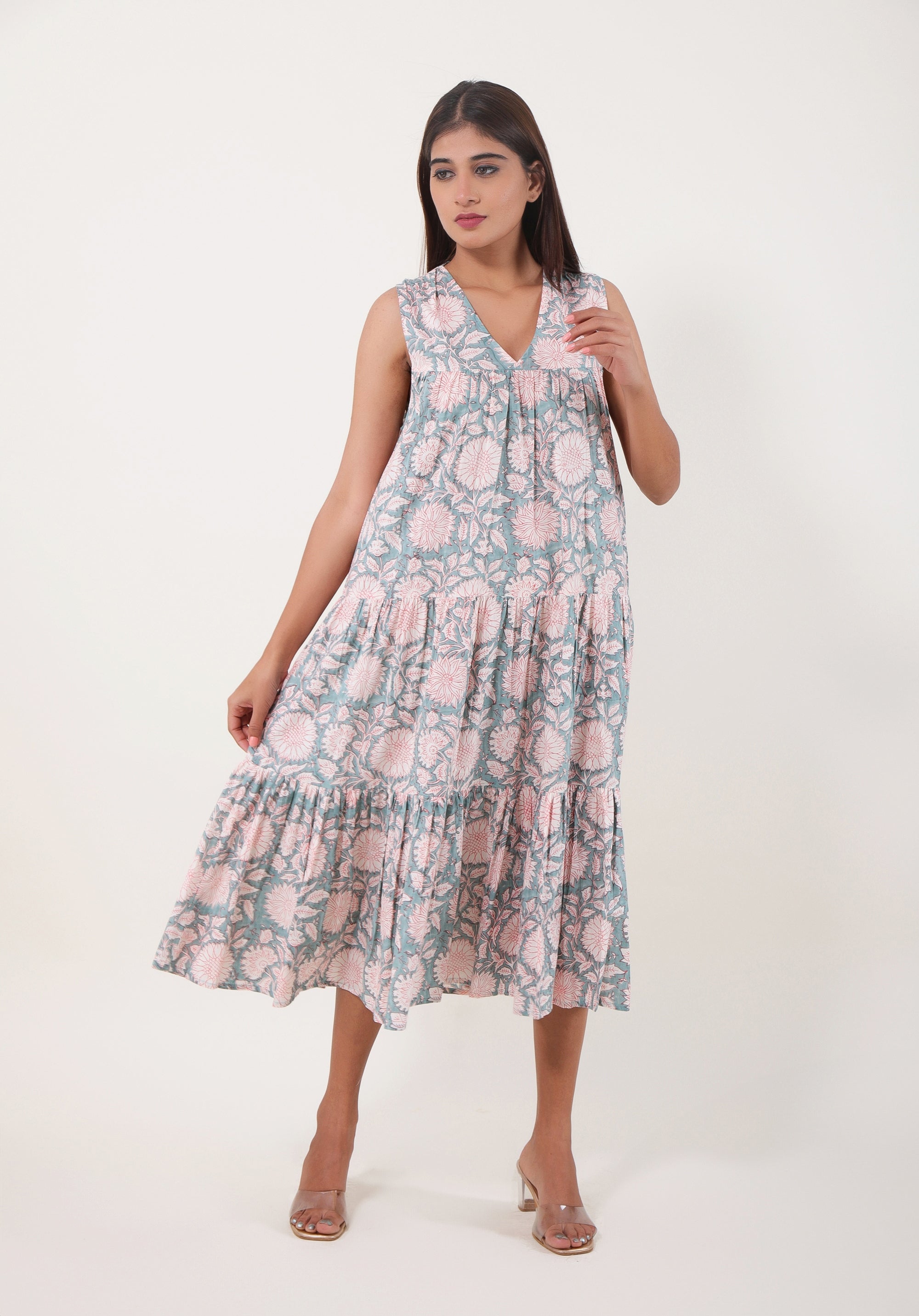 Women Tiered dress Nirmala Floral Blue