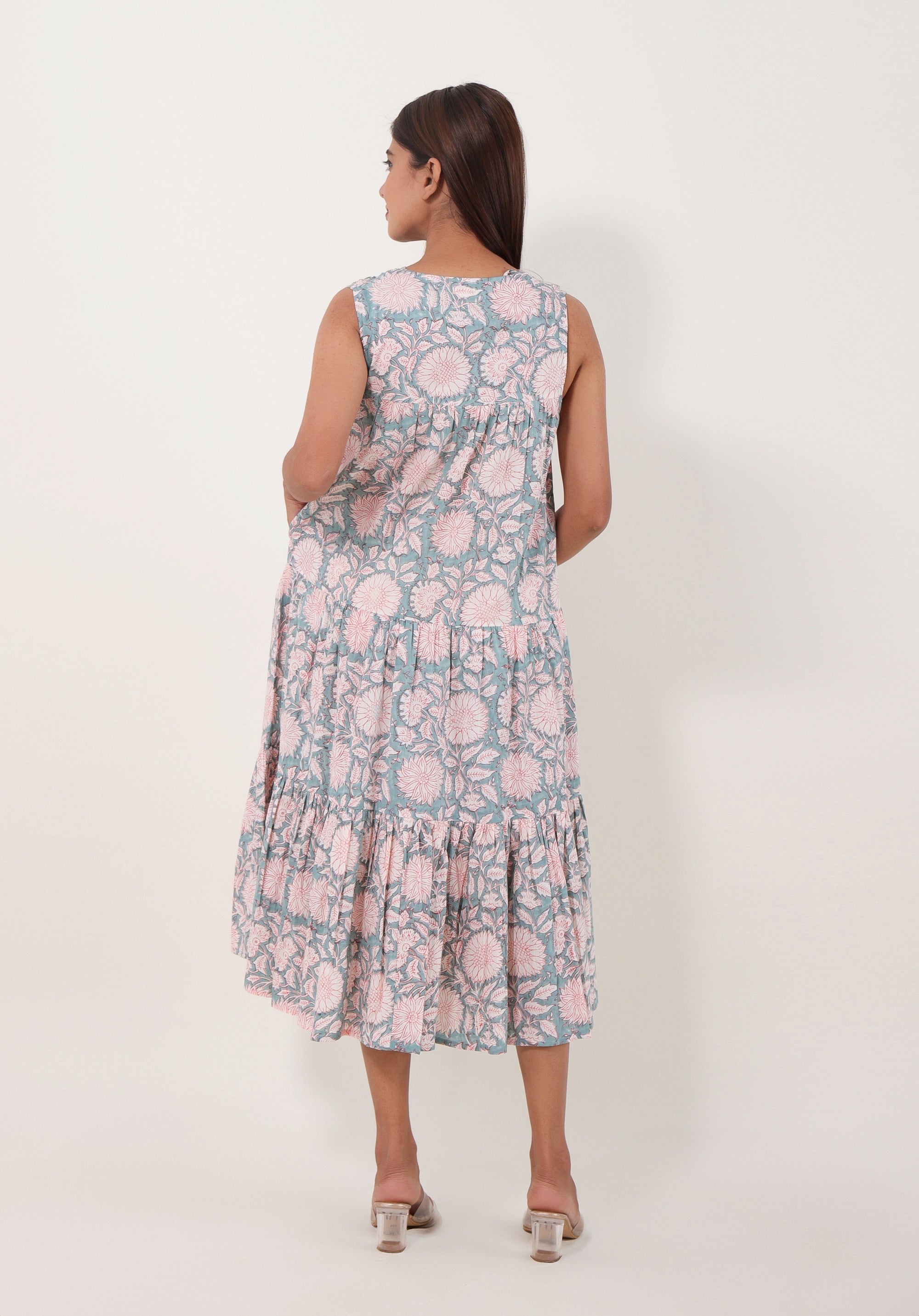 Women Tiered dress Nirmala Floral Blue