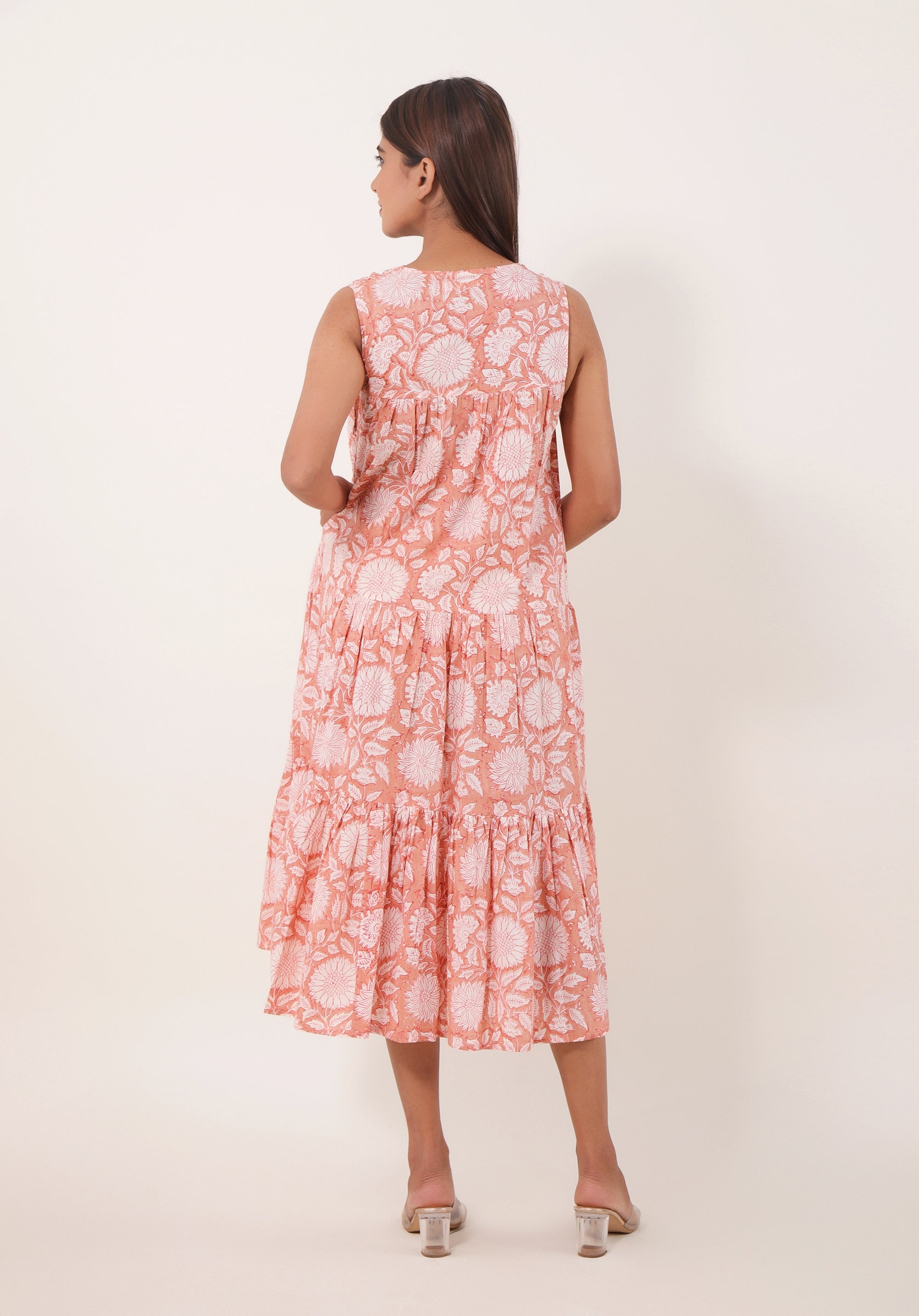 Women Tiered dress Nirmala Floral Peach
