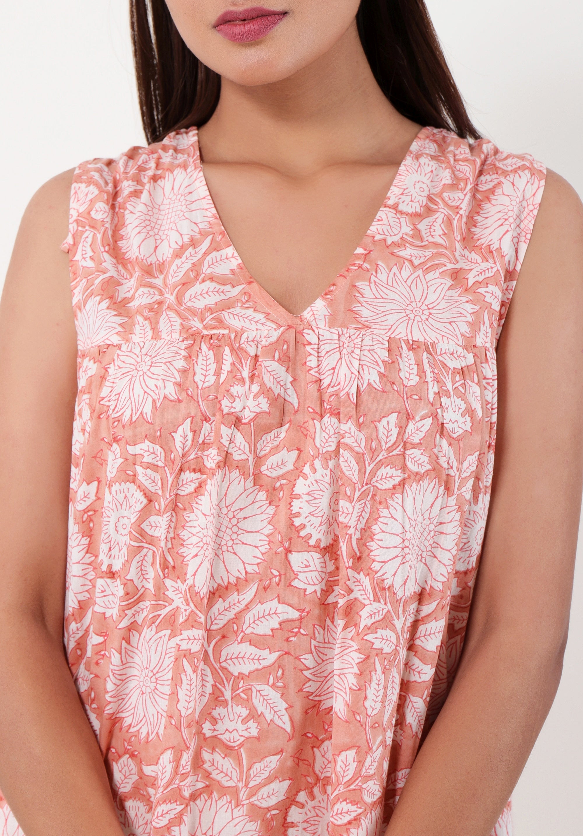 Women Tiered dress Nirmala Floral Peach