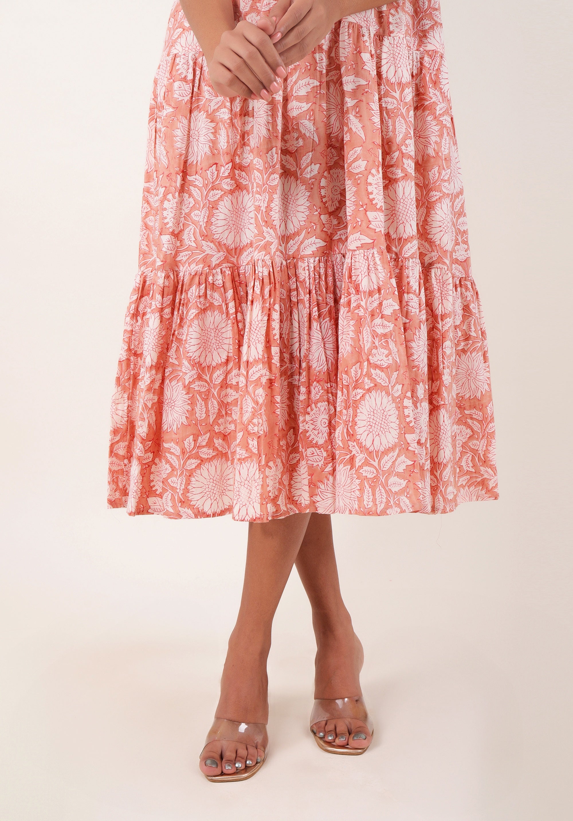 Women Tiered dress Nirmala Floral Peach