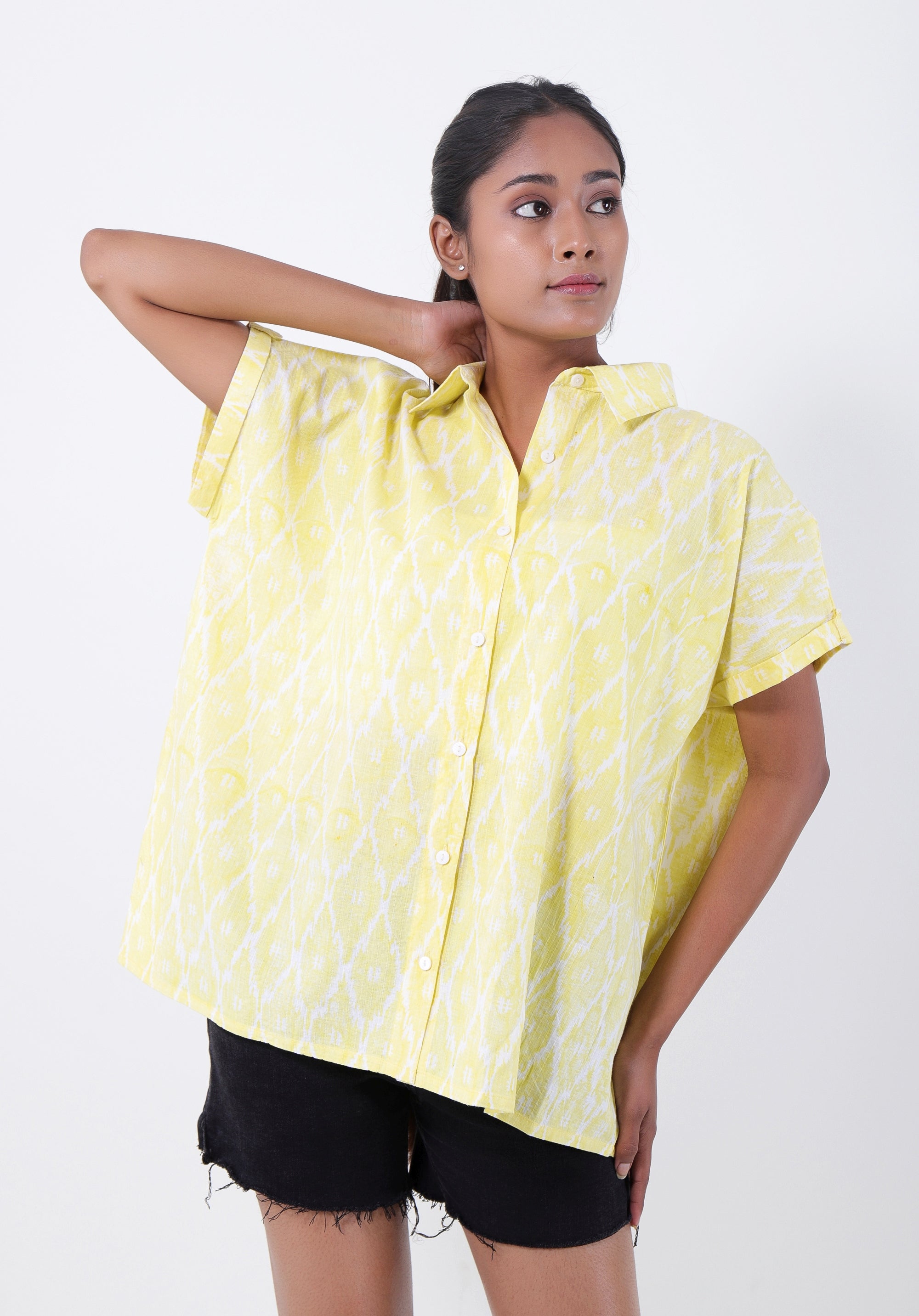Women Block printed Mama Top Ikkat Kantha