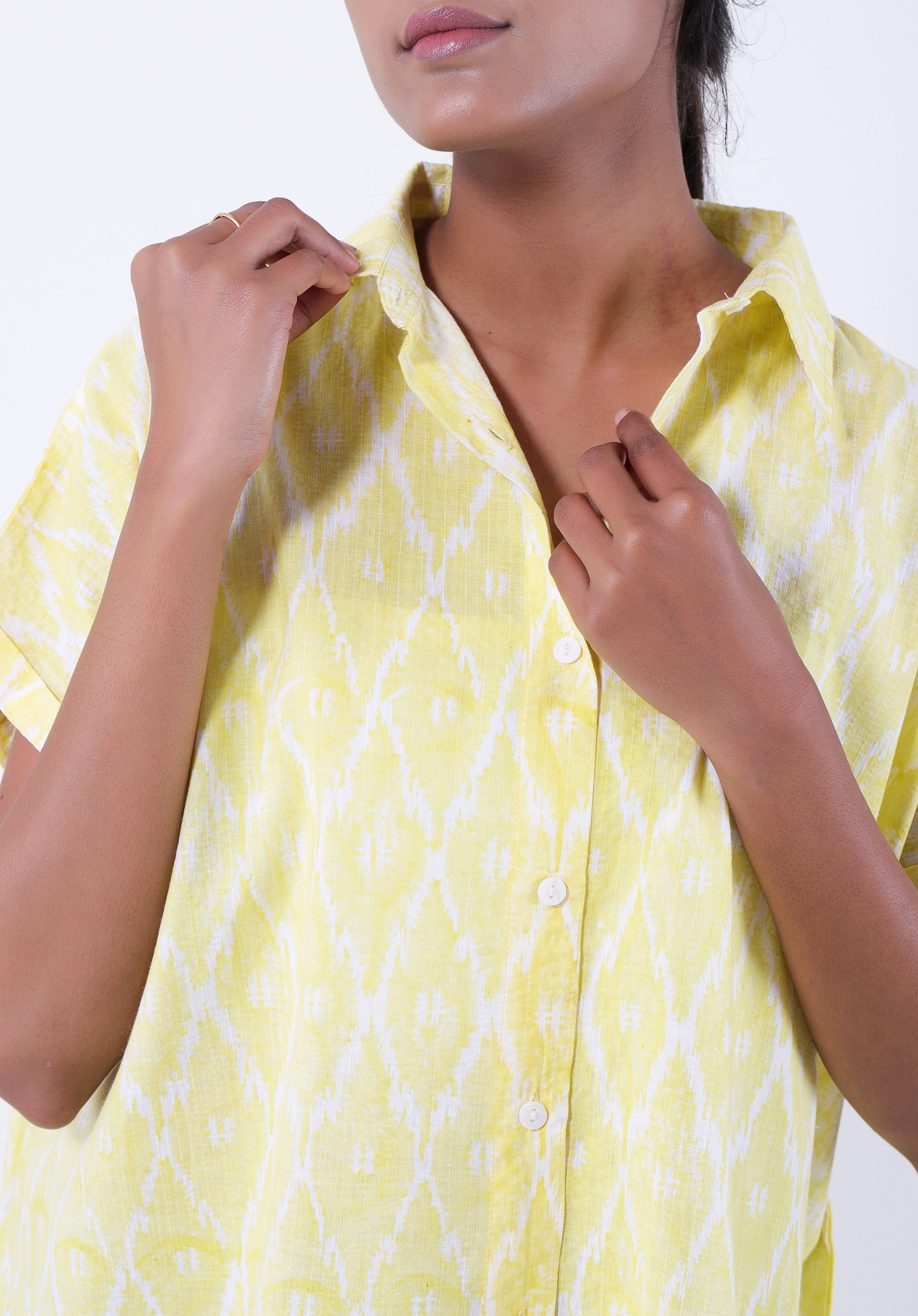 Women Block printed Mama Top Ikkat Kantha