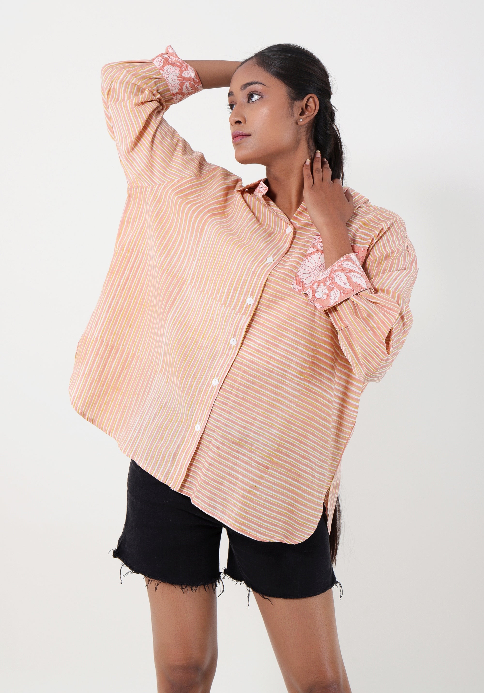 Women Block printed Piyu Oversized shirt Striped