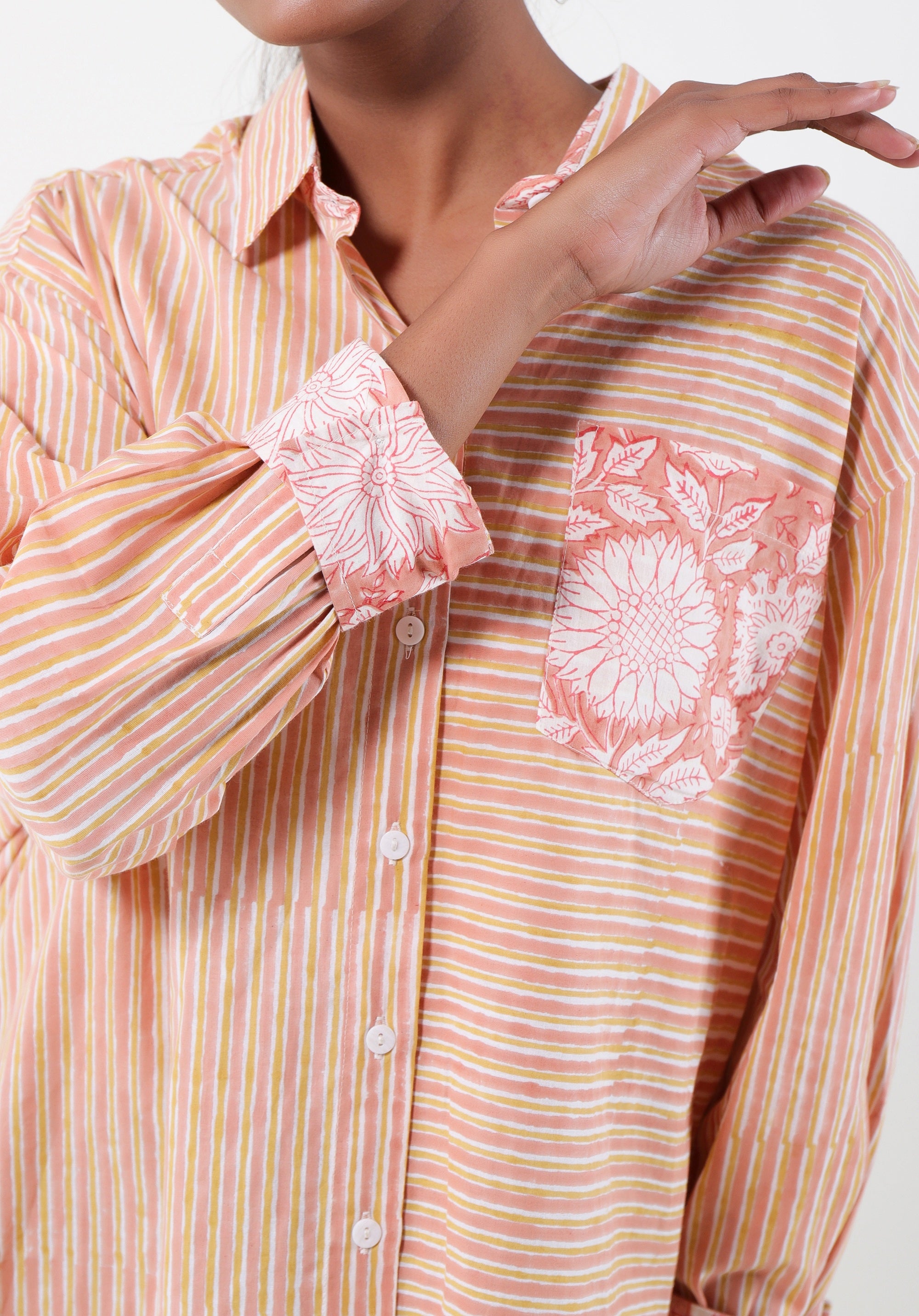 Women Block printed Piyu Oversized shirt Striped