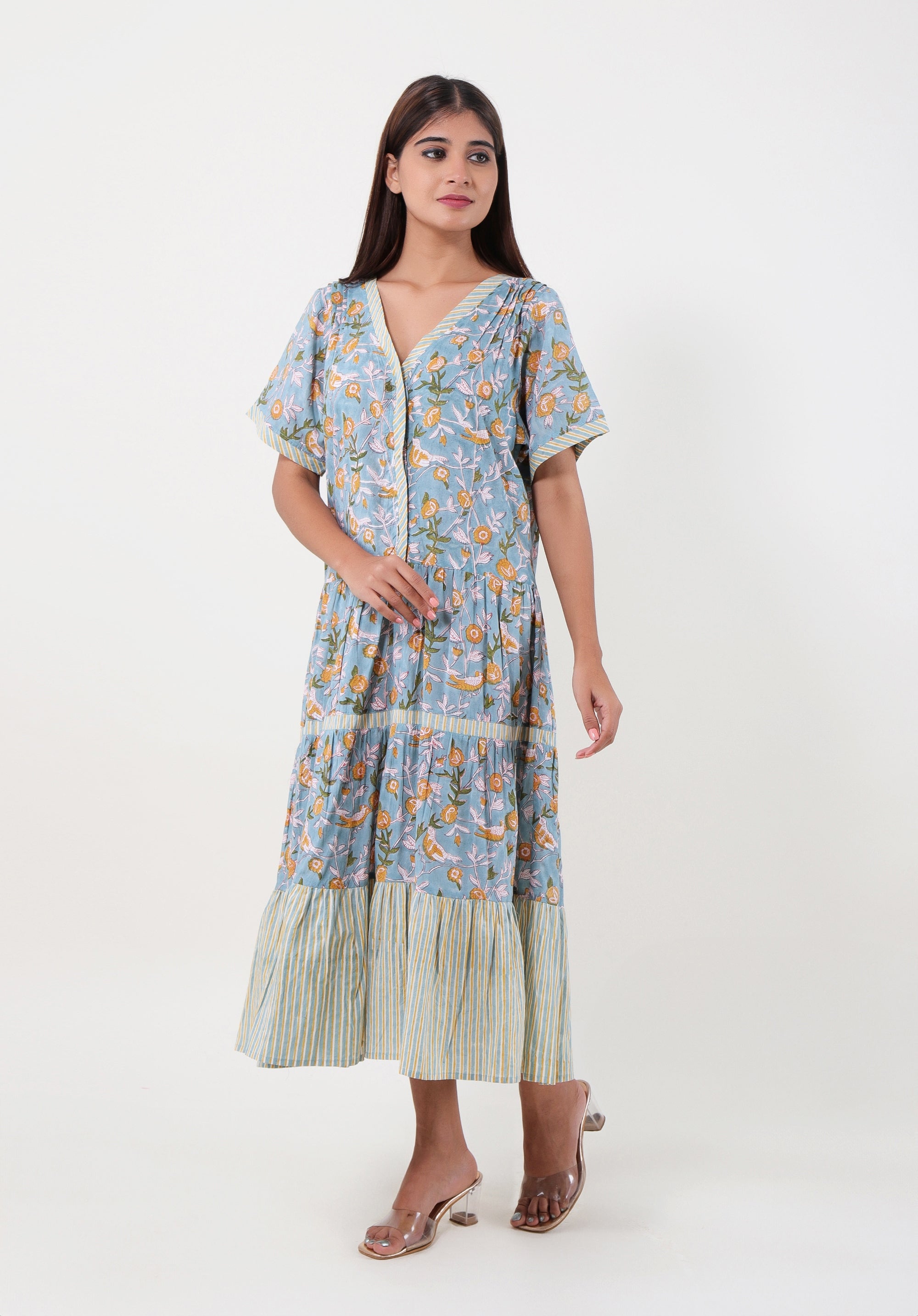 Women Block Printed dress Mahe Bird