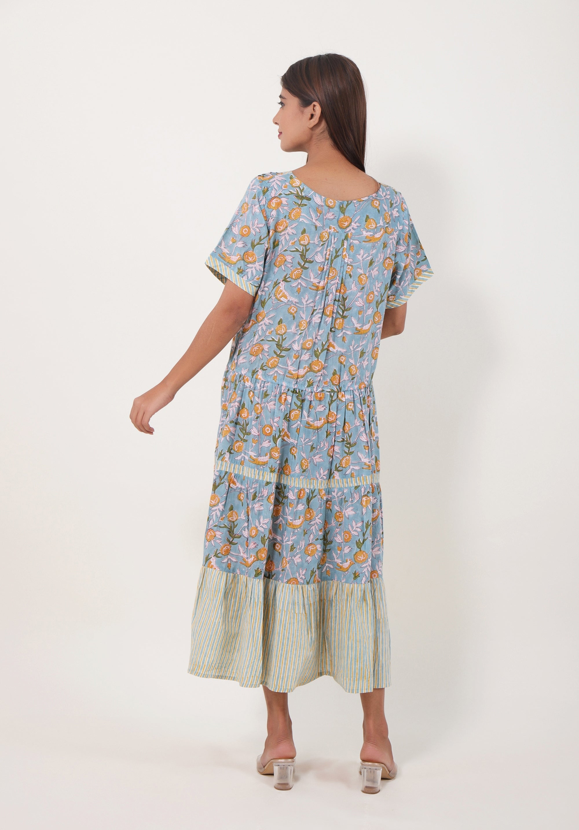 Women Block Printed dress Mahe Bird