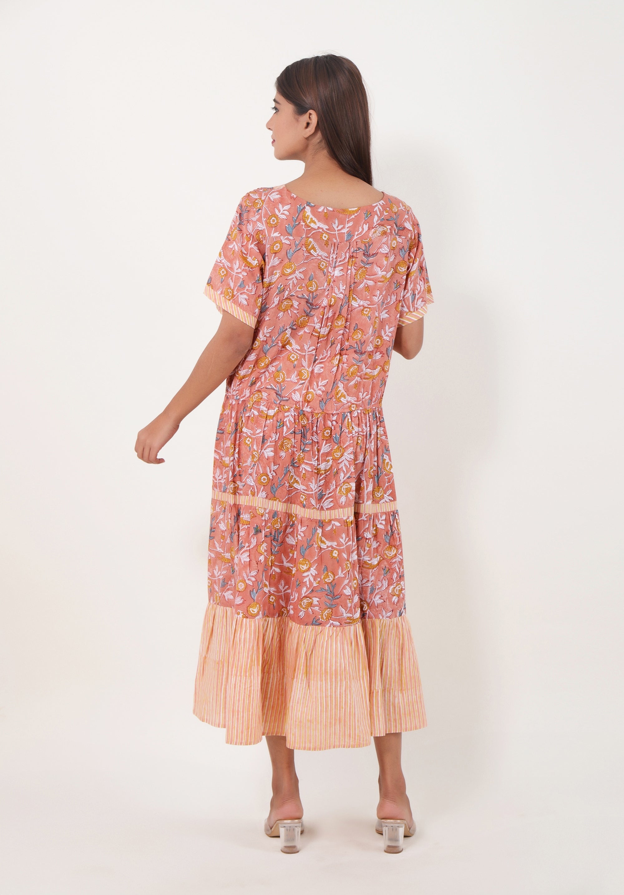Women Block Printed dress Mahe Bird