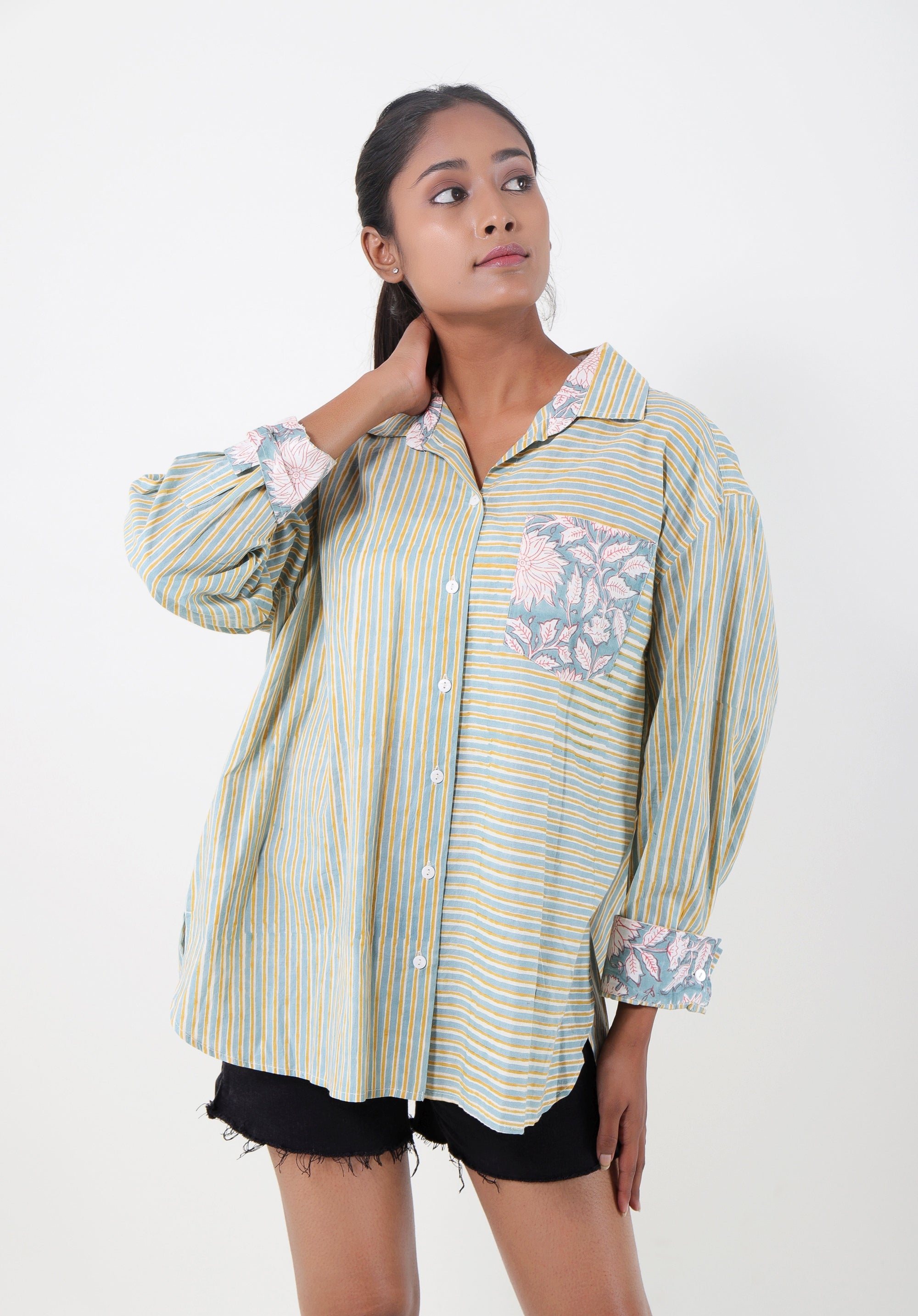 Women Block printed Piyu Oversized shirt Striped