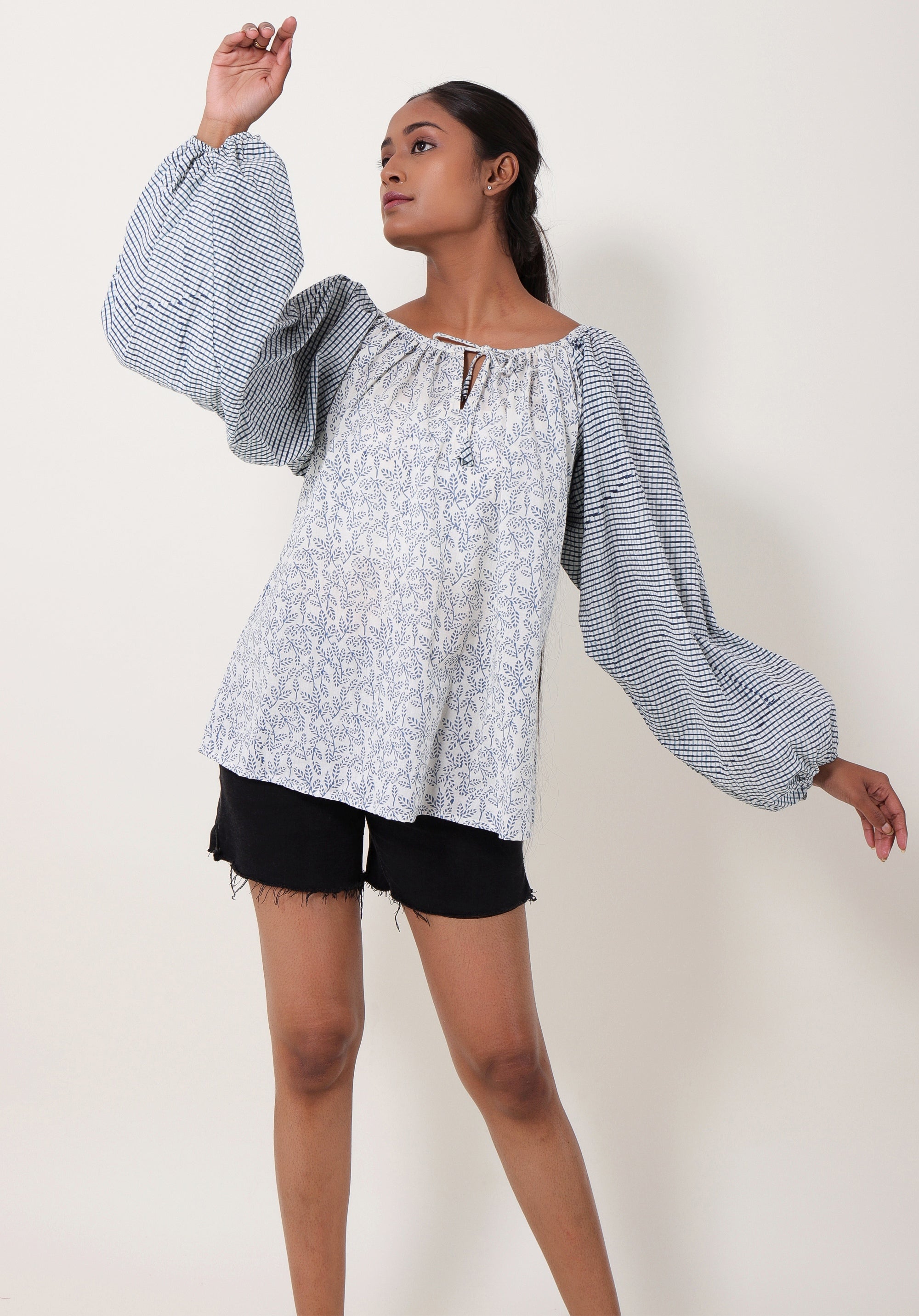 Women Block printed Tina Blouson Top June