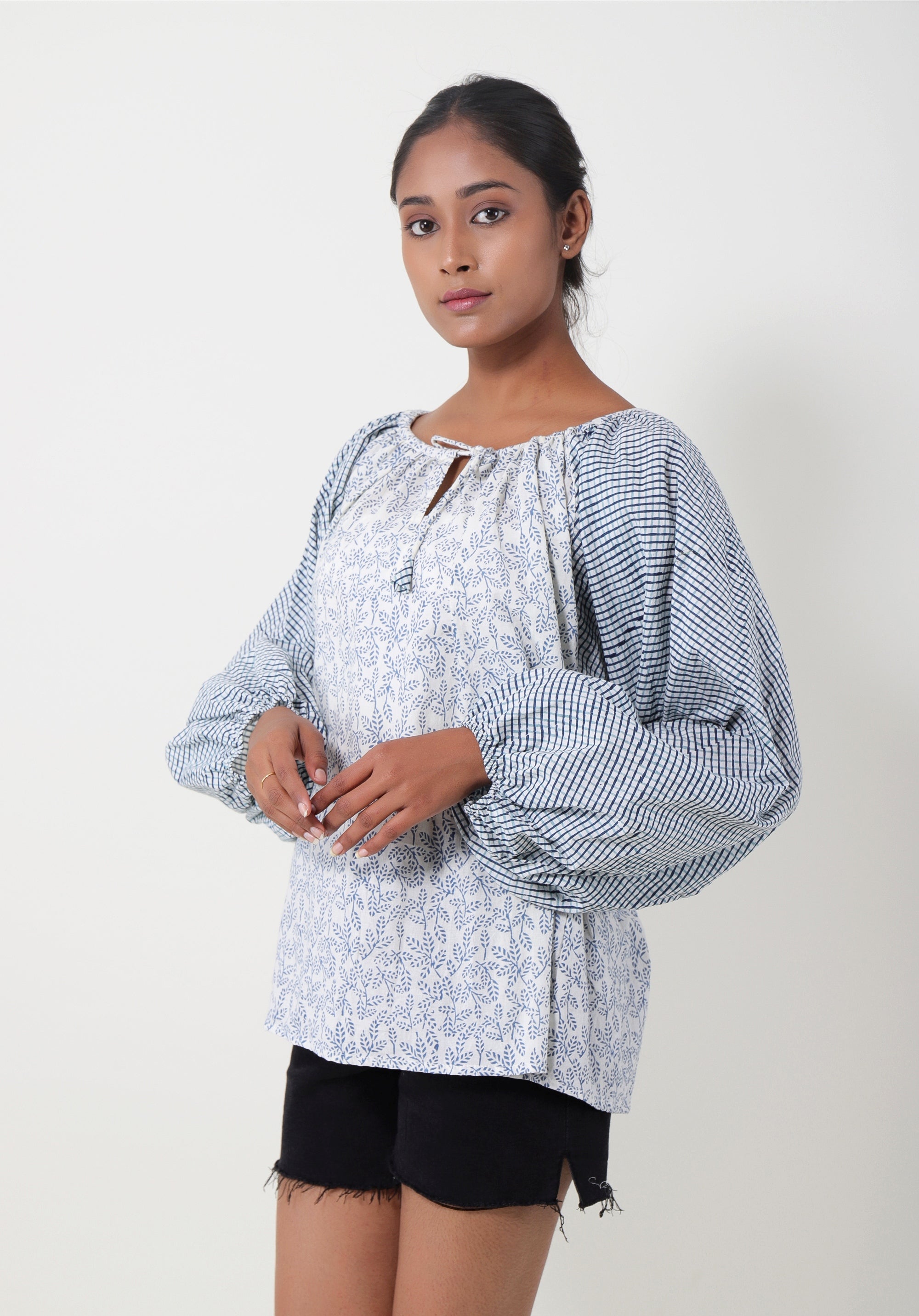 Women Block printed Tina Blouson Top June