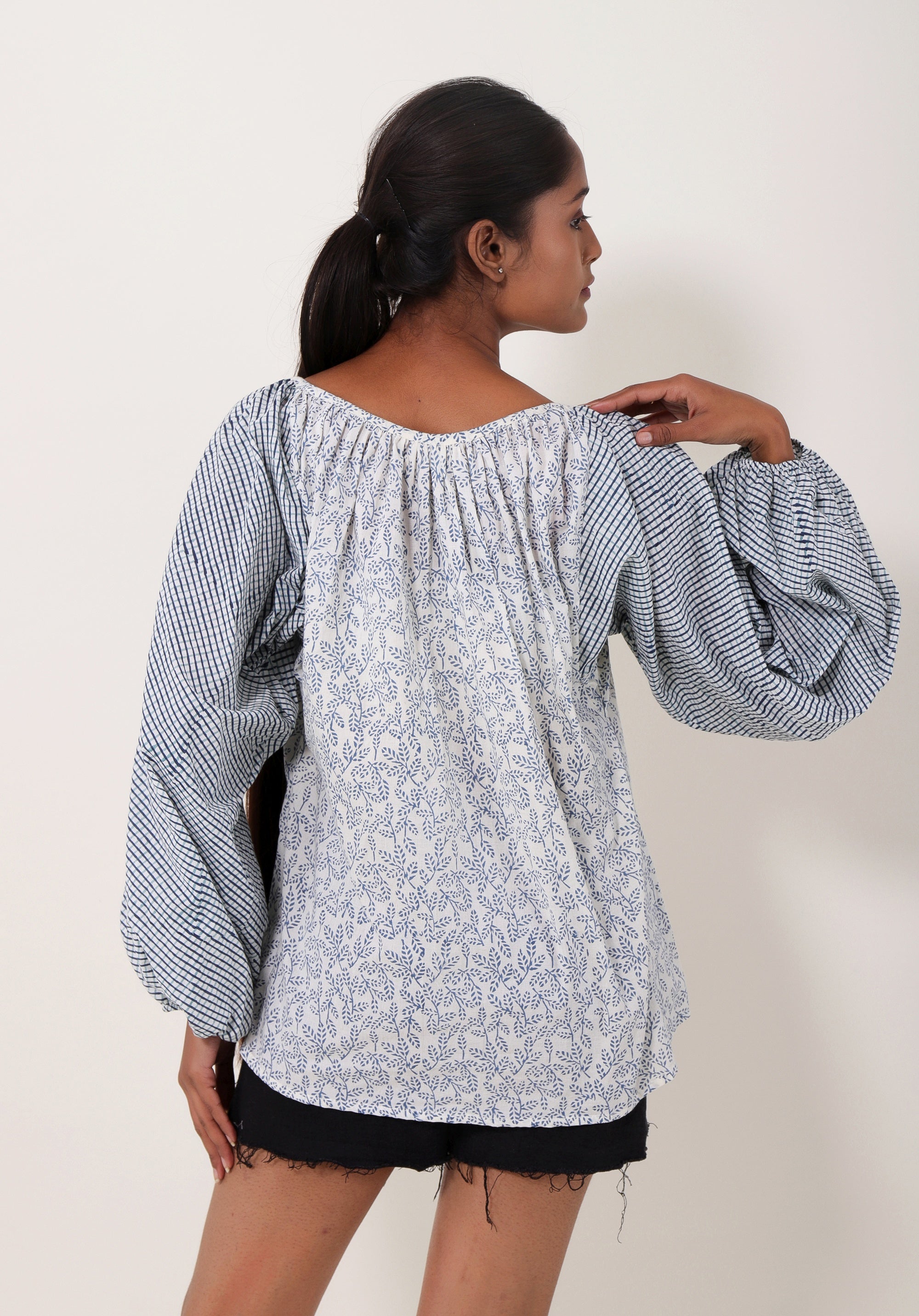 Women Block printed Tina Blouson Top June