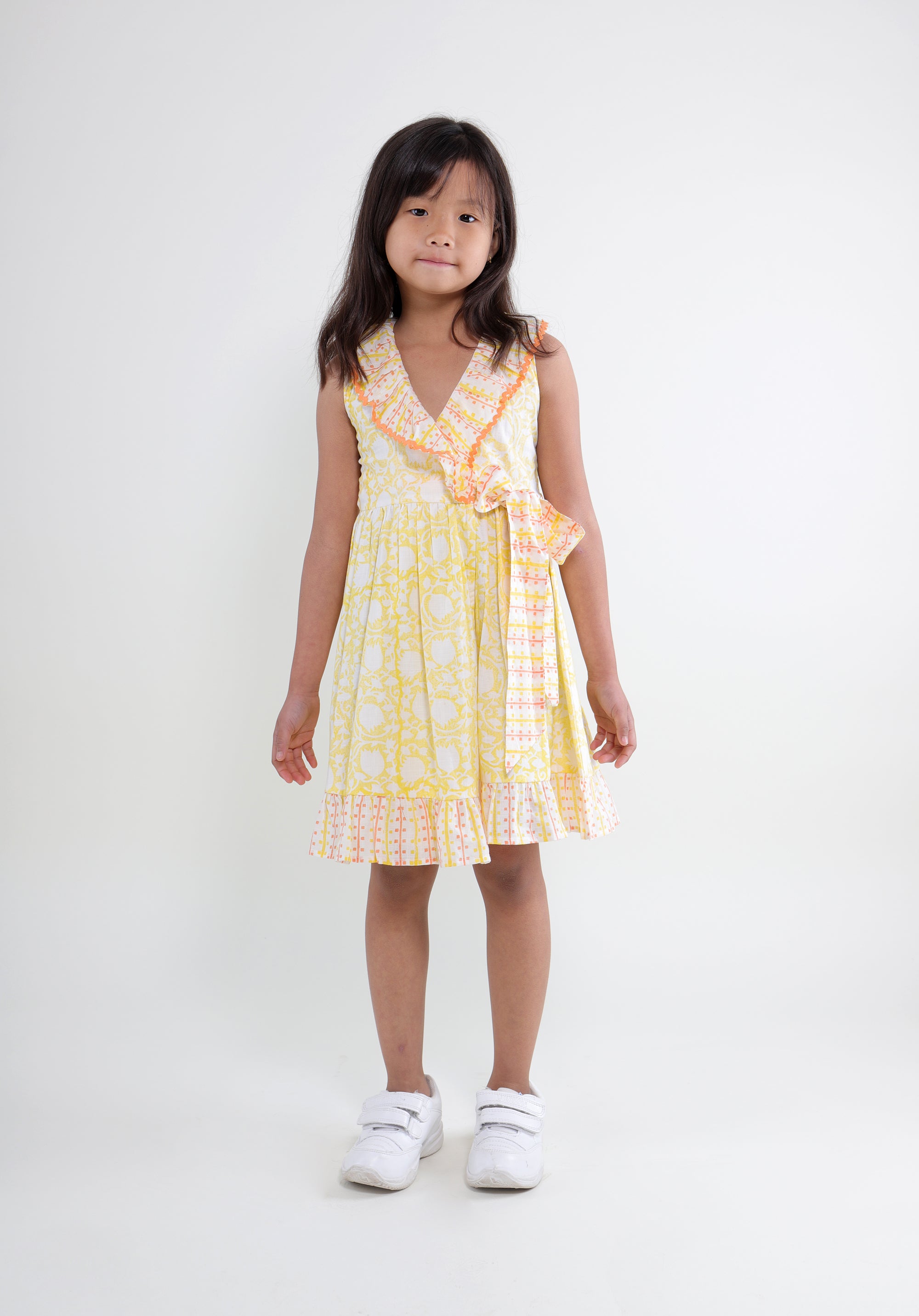 Girl's Block printed Dress Garima Lily Yellow