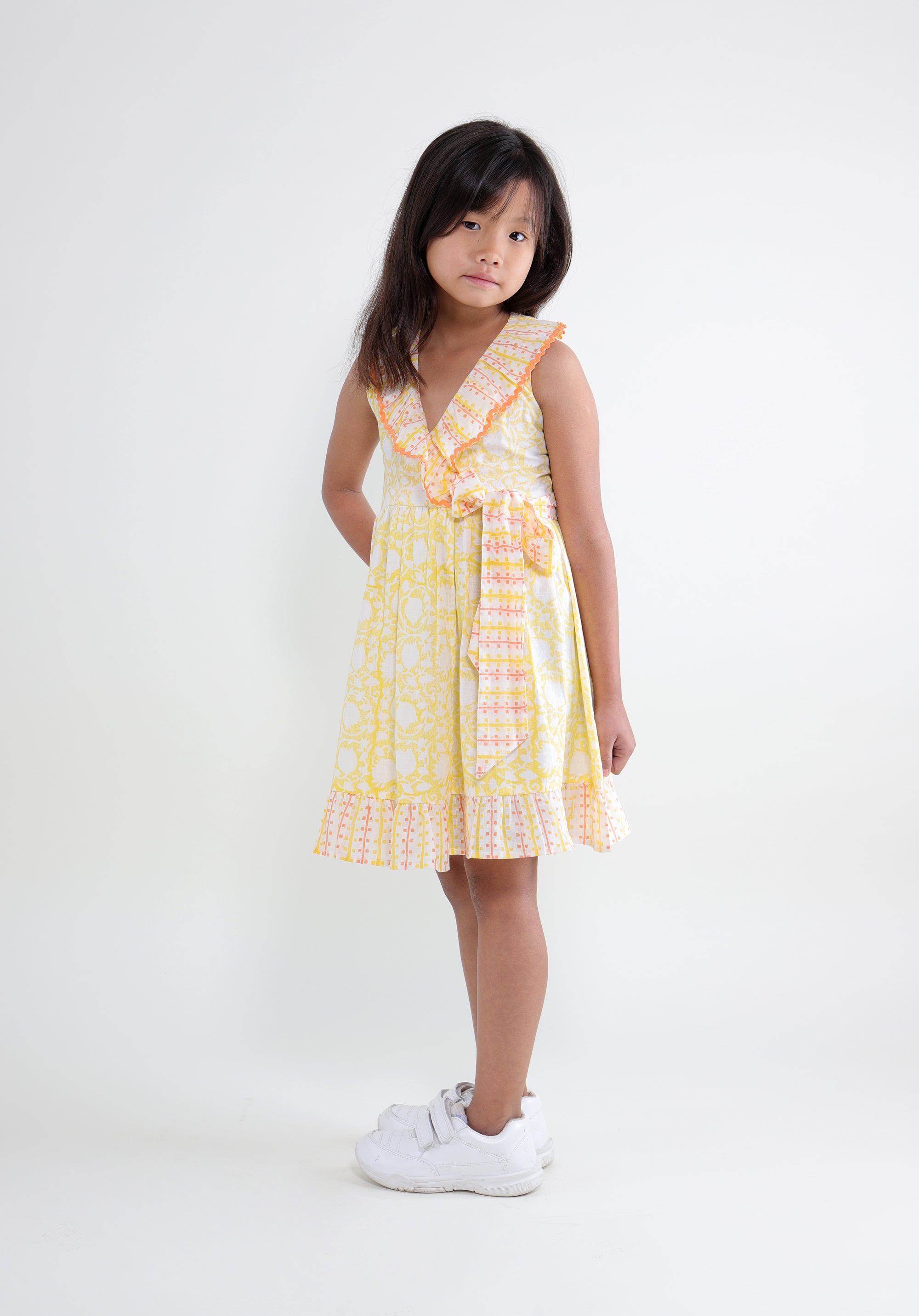 Girl's Block printed Dress Garima Lily Yellow