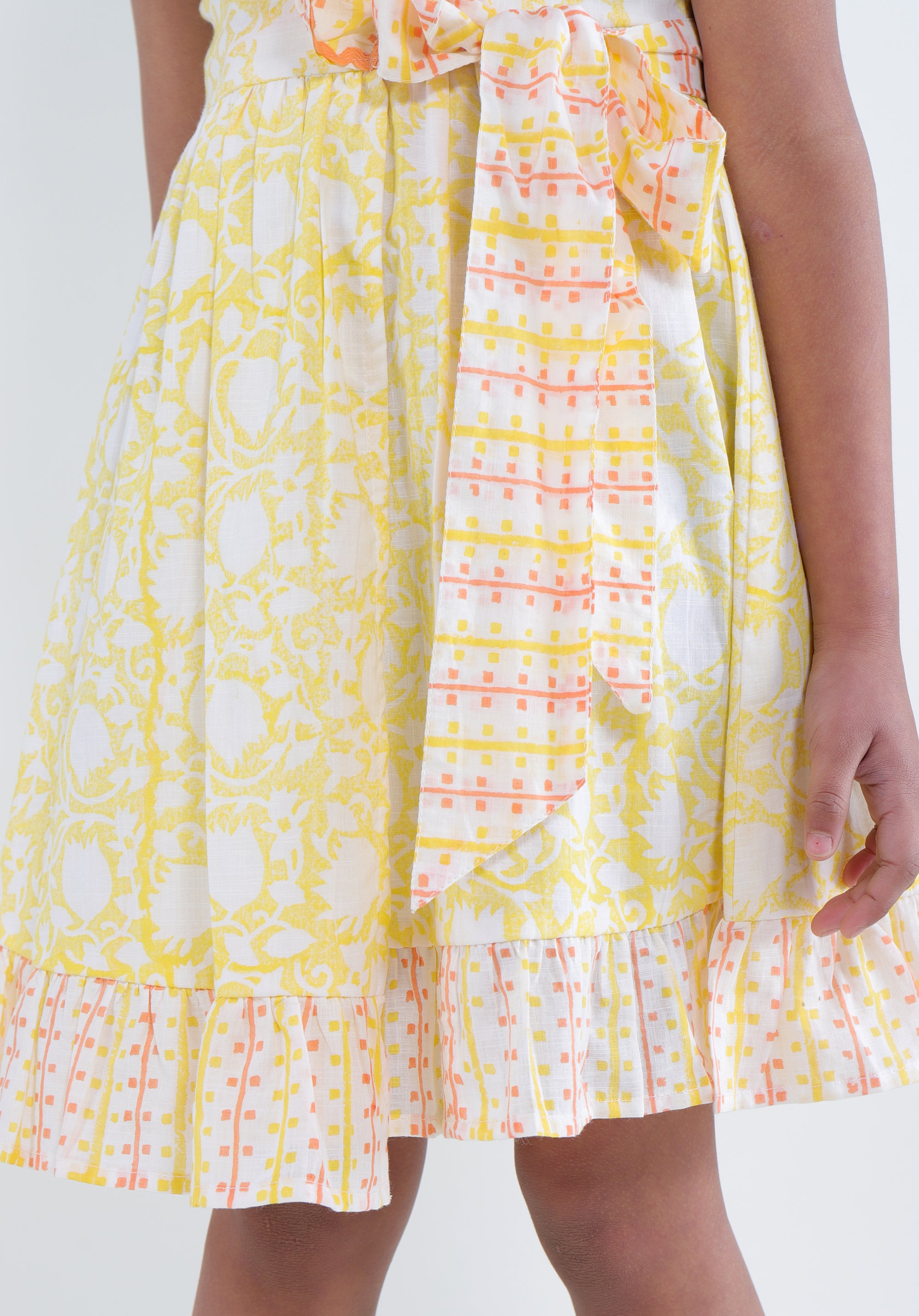 Girl's Block printed Dress Garima Lily Yellow