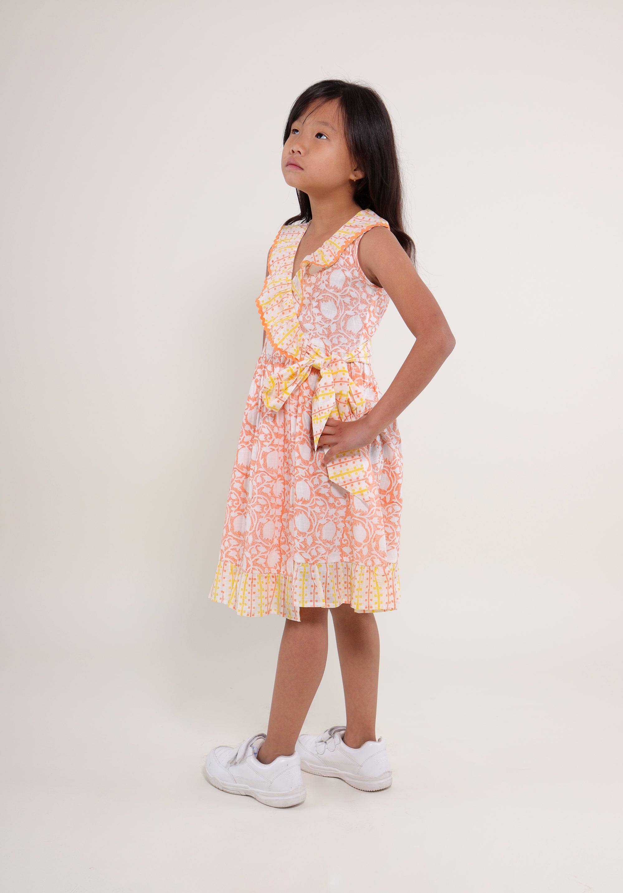 Girl's Block printed Dress Garima Lily Peach