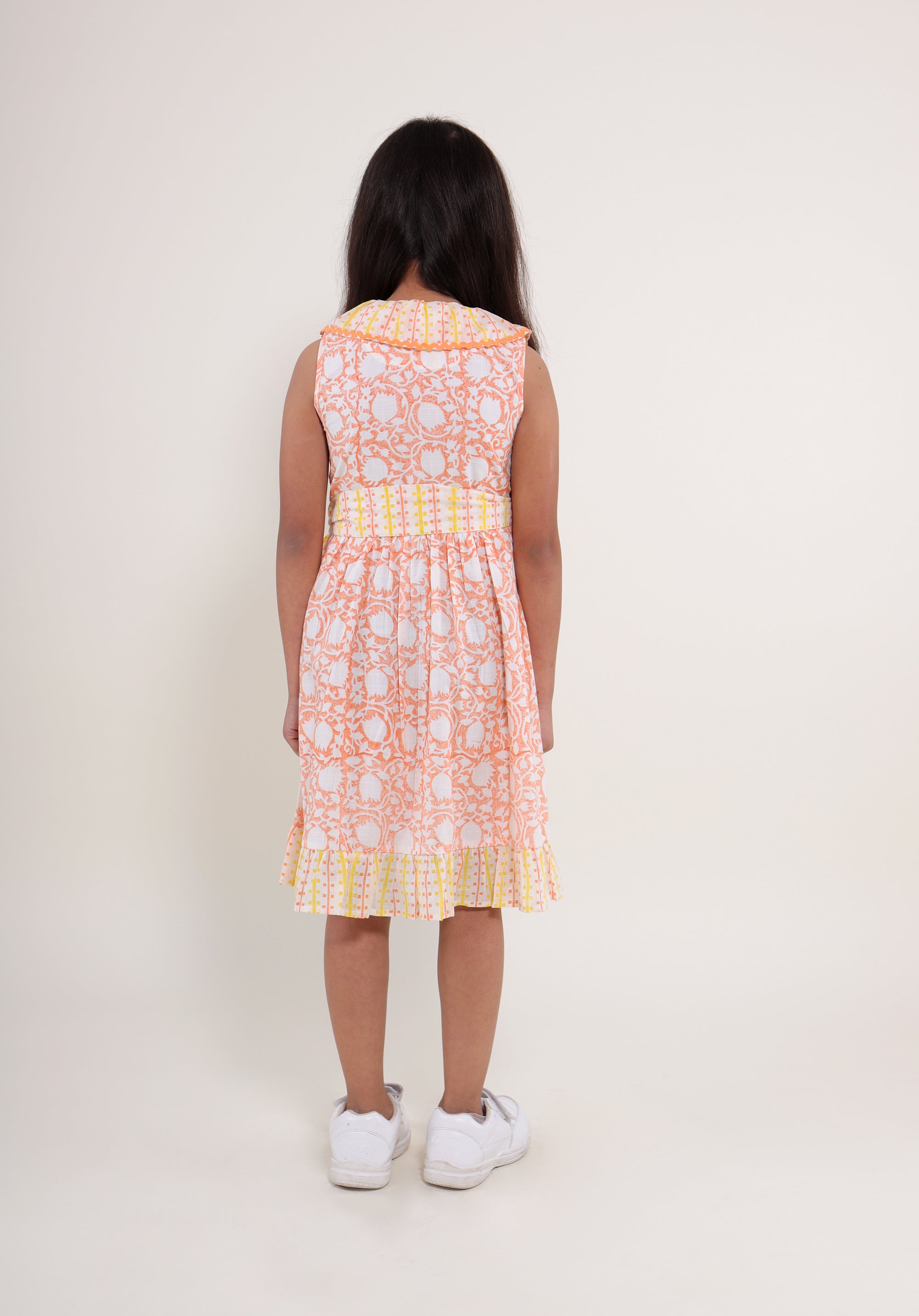 Girl's Block printed Dress Garima Lily Peach