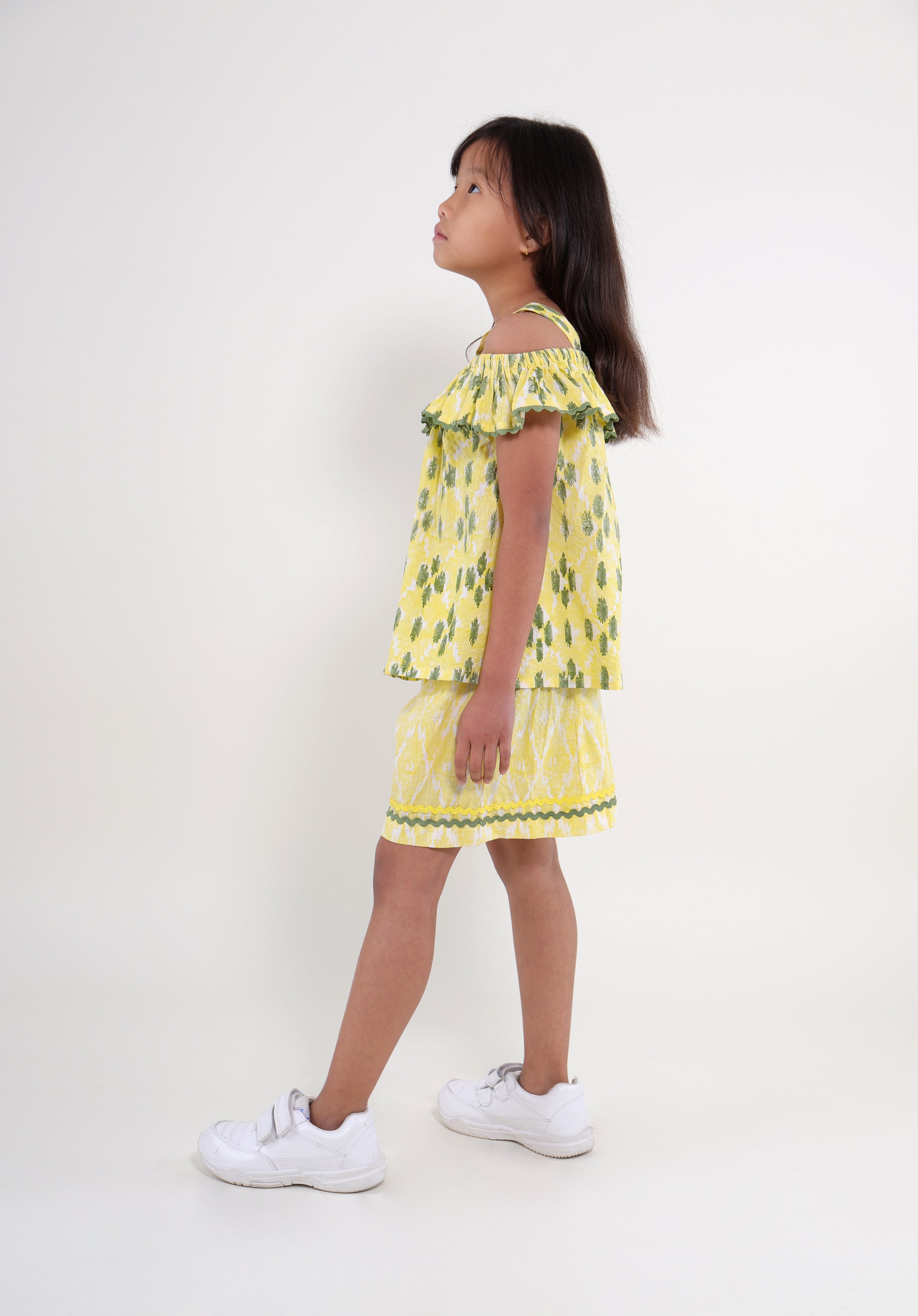 Girl's Block printed skorts Anika ikkat Yellow