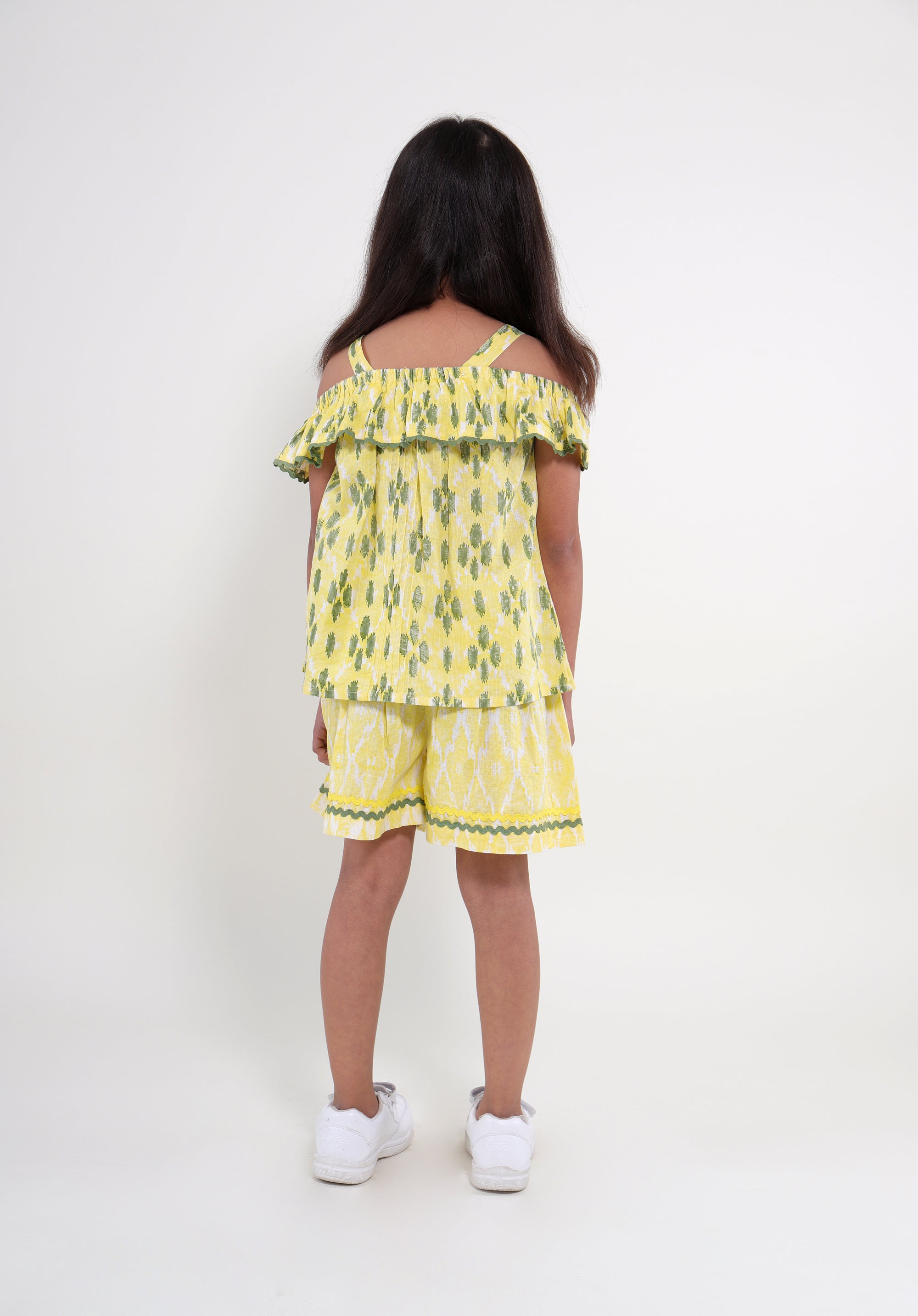 Girl's Block printed skorts Anika ikkat Yellow