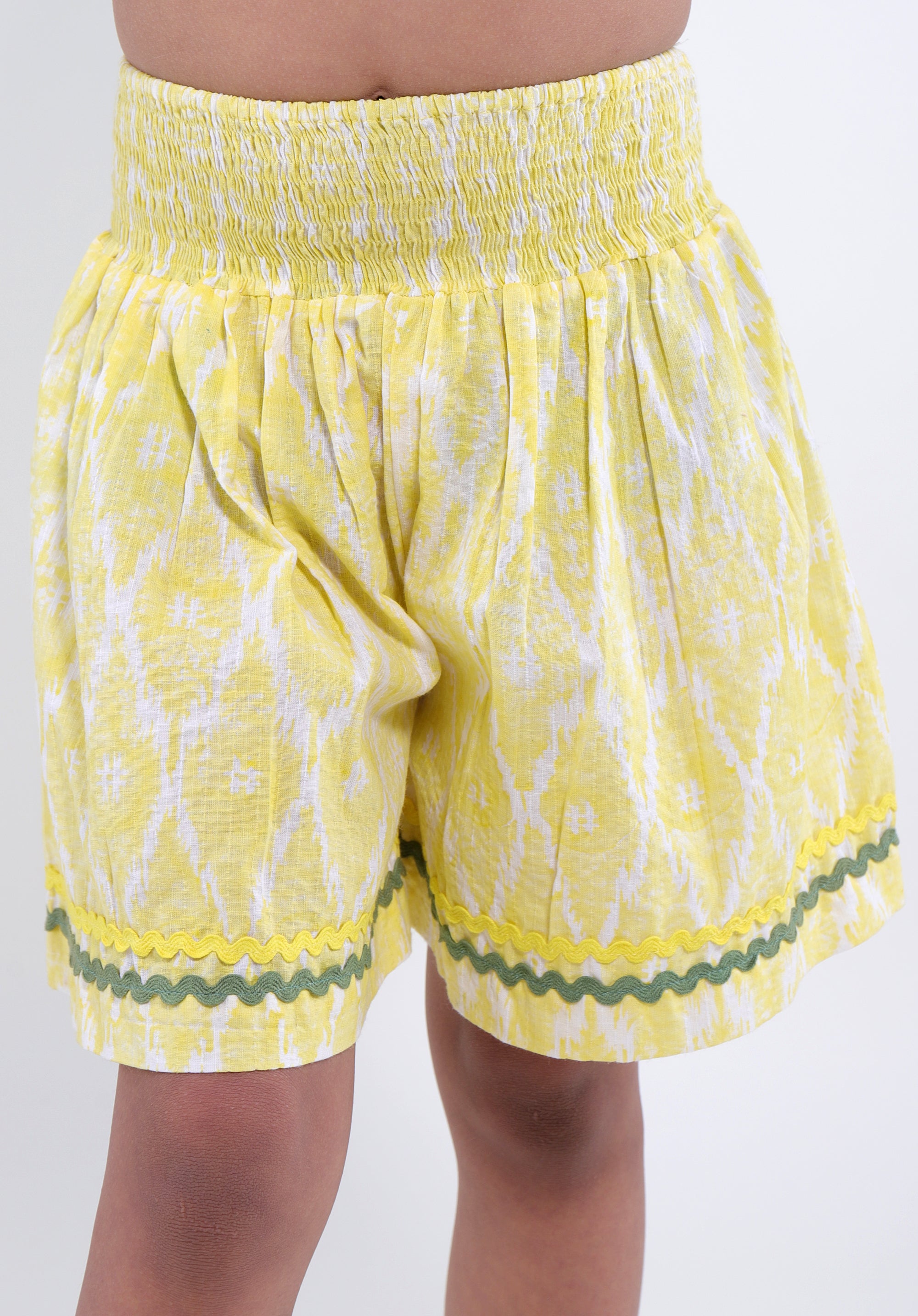 Girl's Block printed skorts Anika ikkat Yellow
