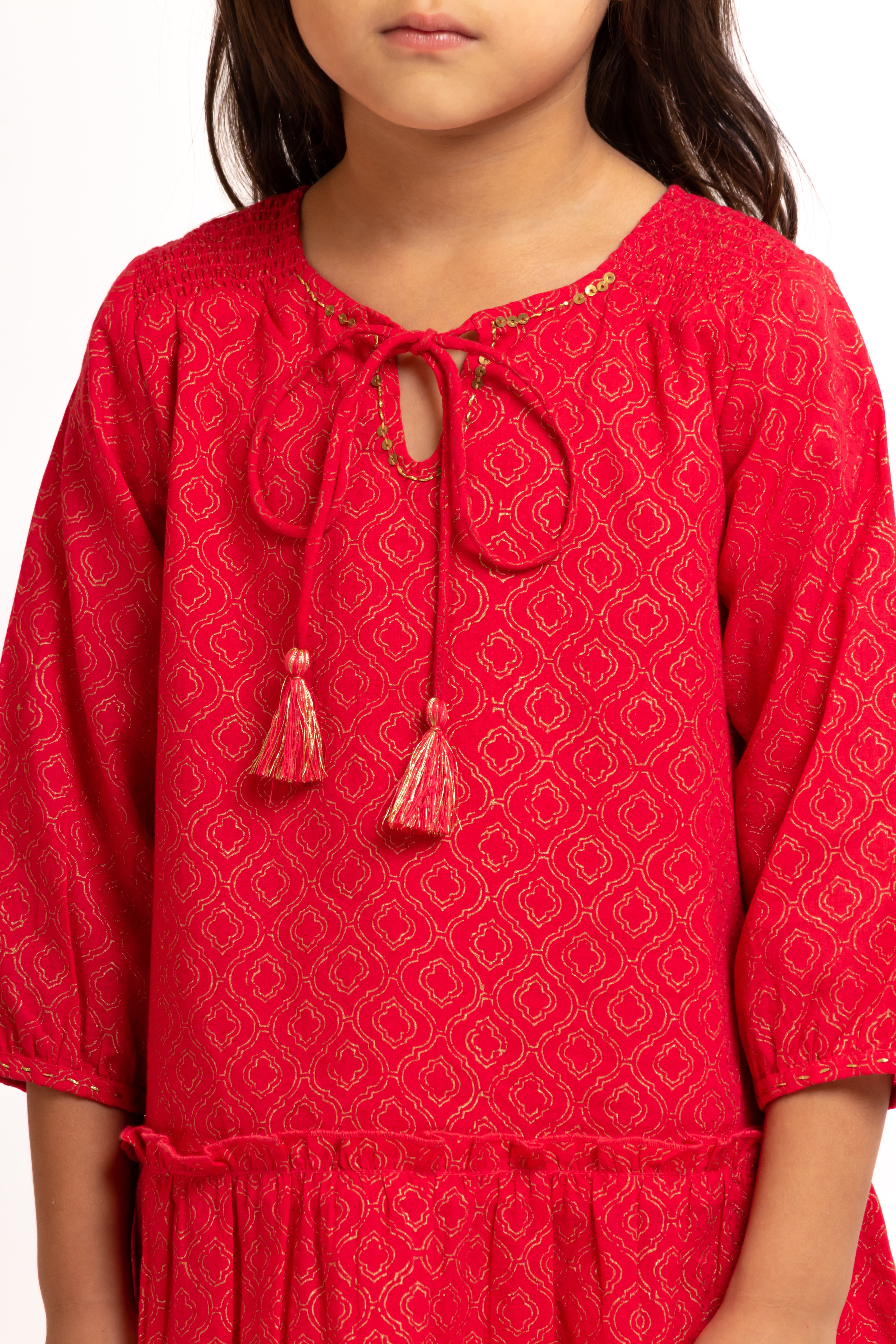 Girl's Block printed Dress Green