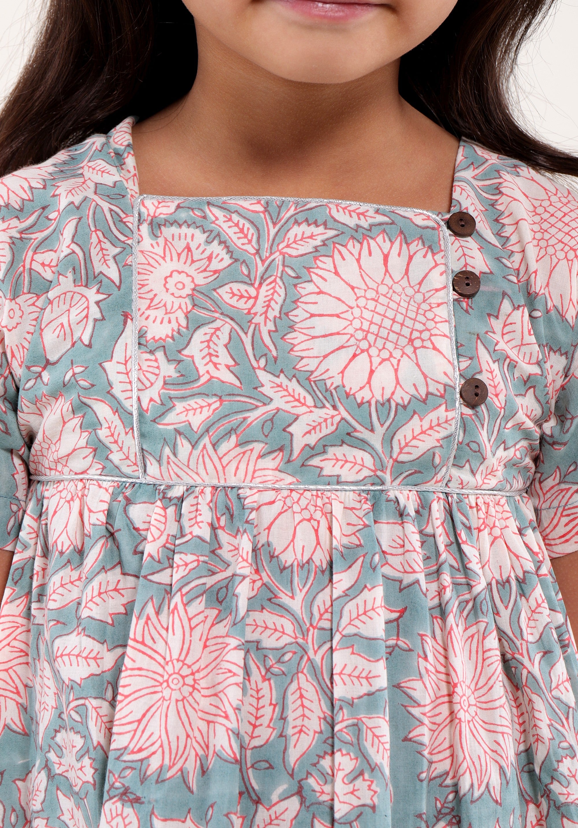 Girl's Block printed Dress Lila Floral Peach