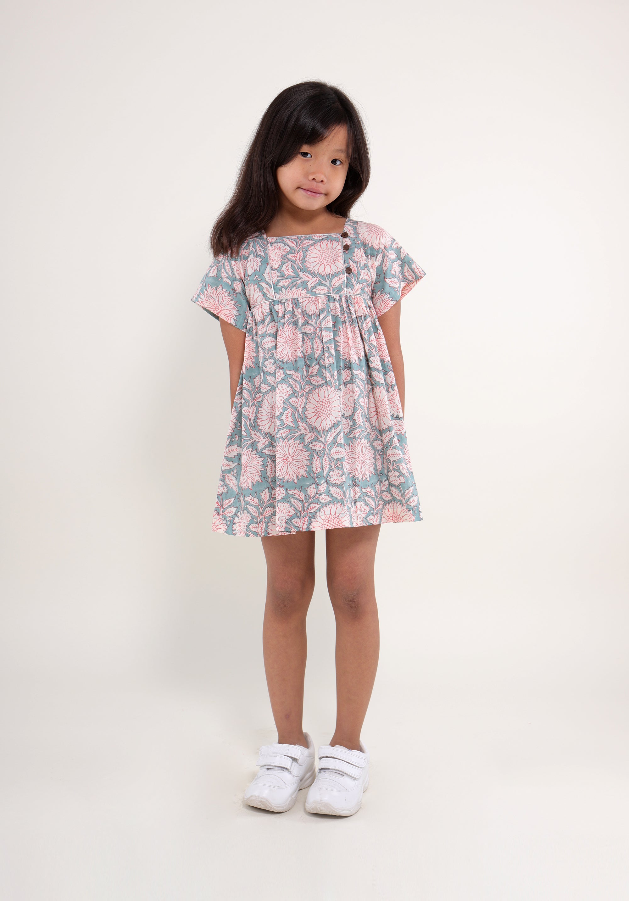 Girl's Block printed Dress Lila Floral Blue