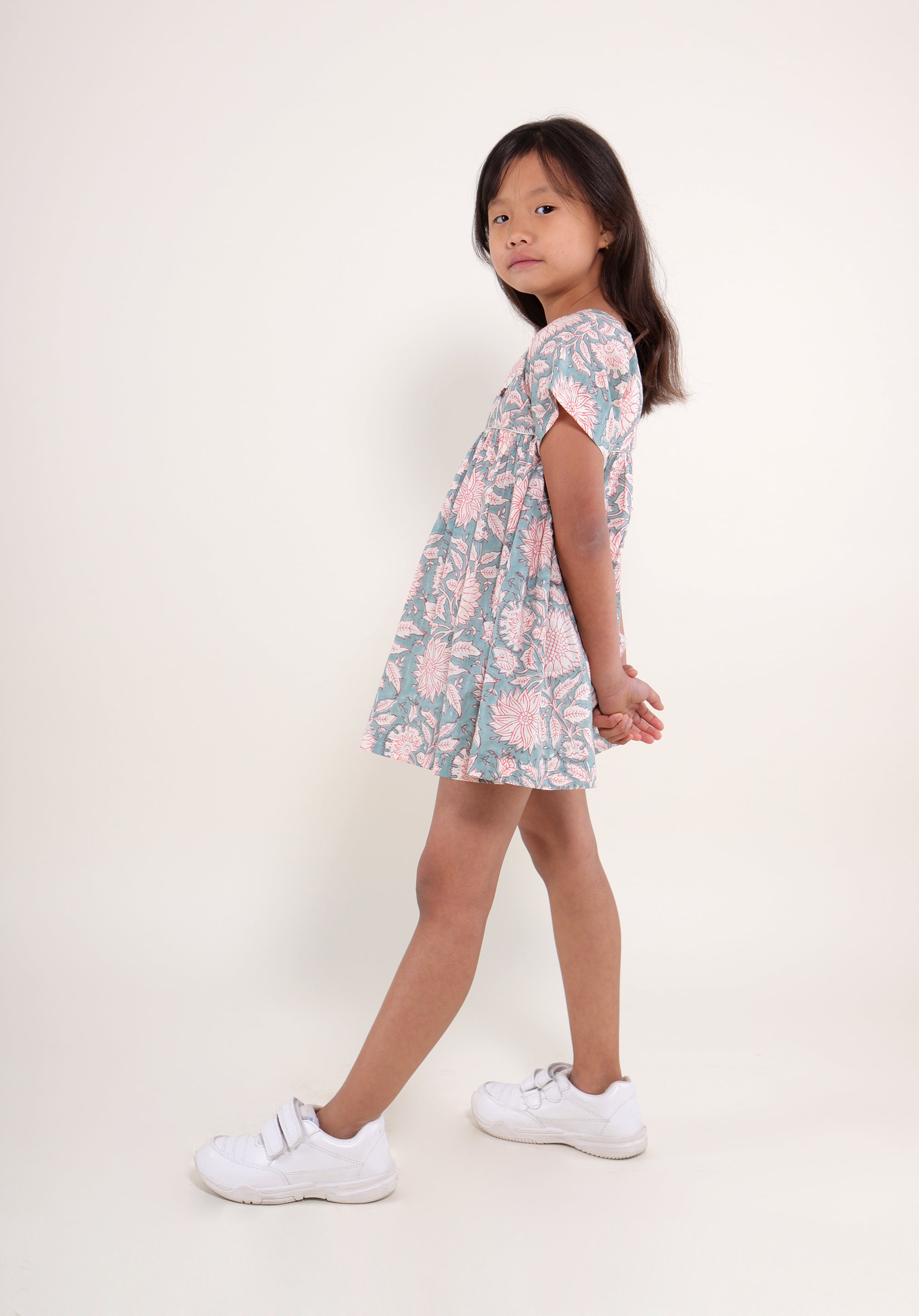 Girl's Block printed Dress Lila Floral Blue