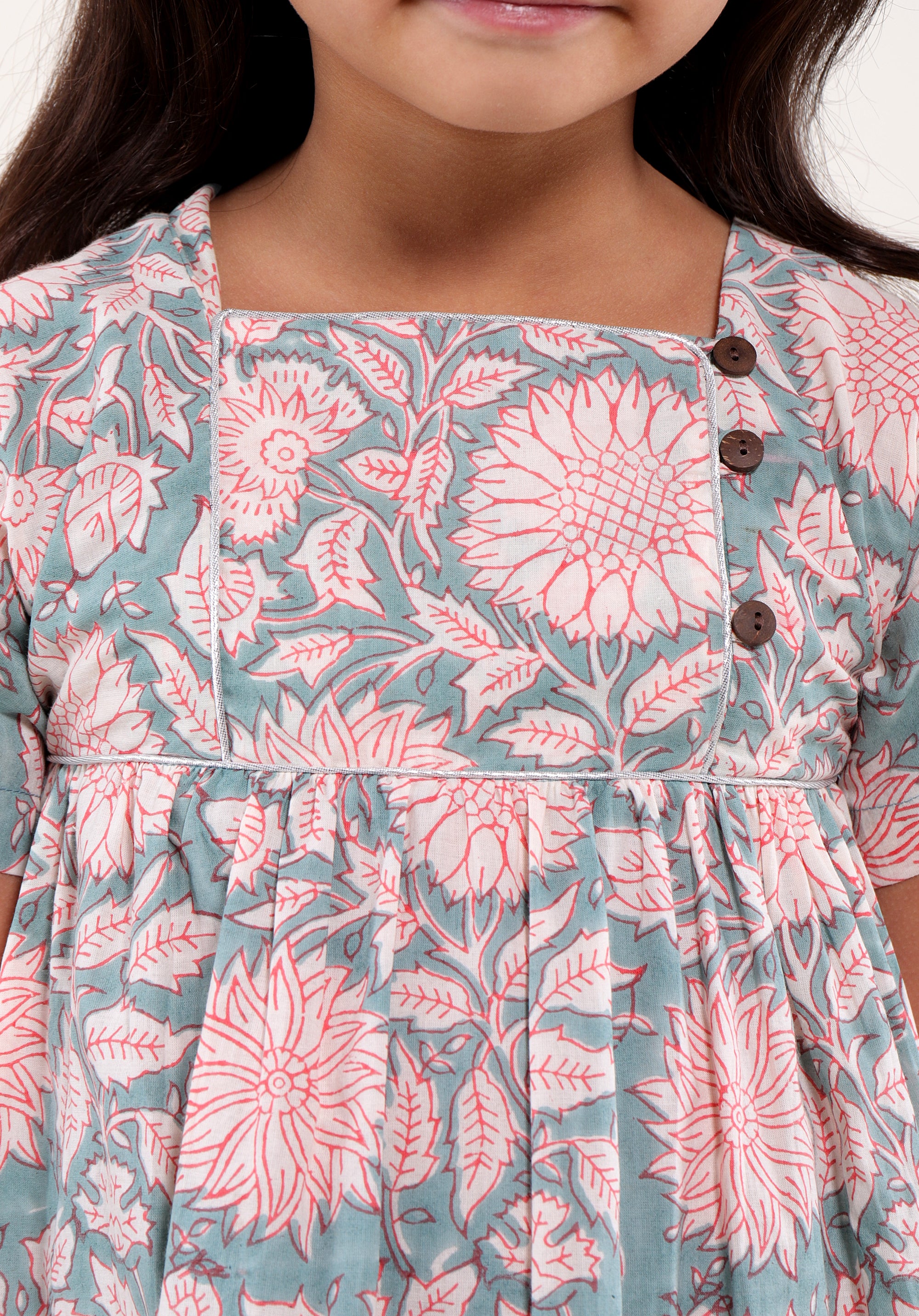 Girl's Block printed Dress Lila Floral Blue
