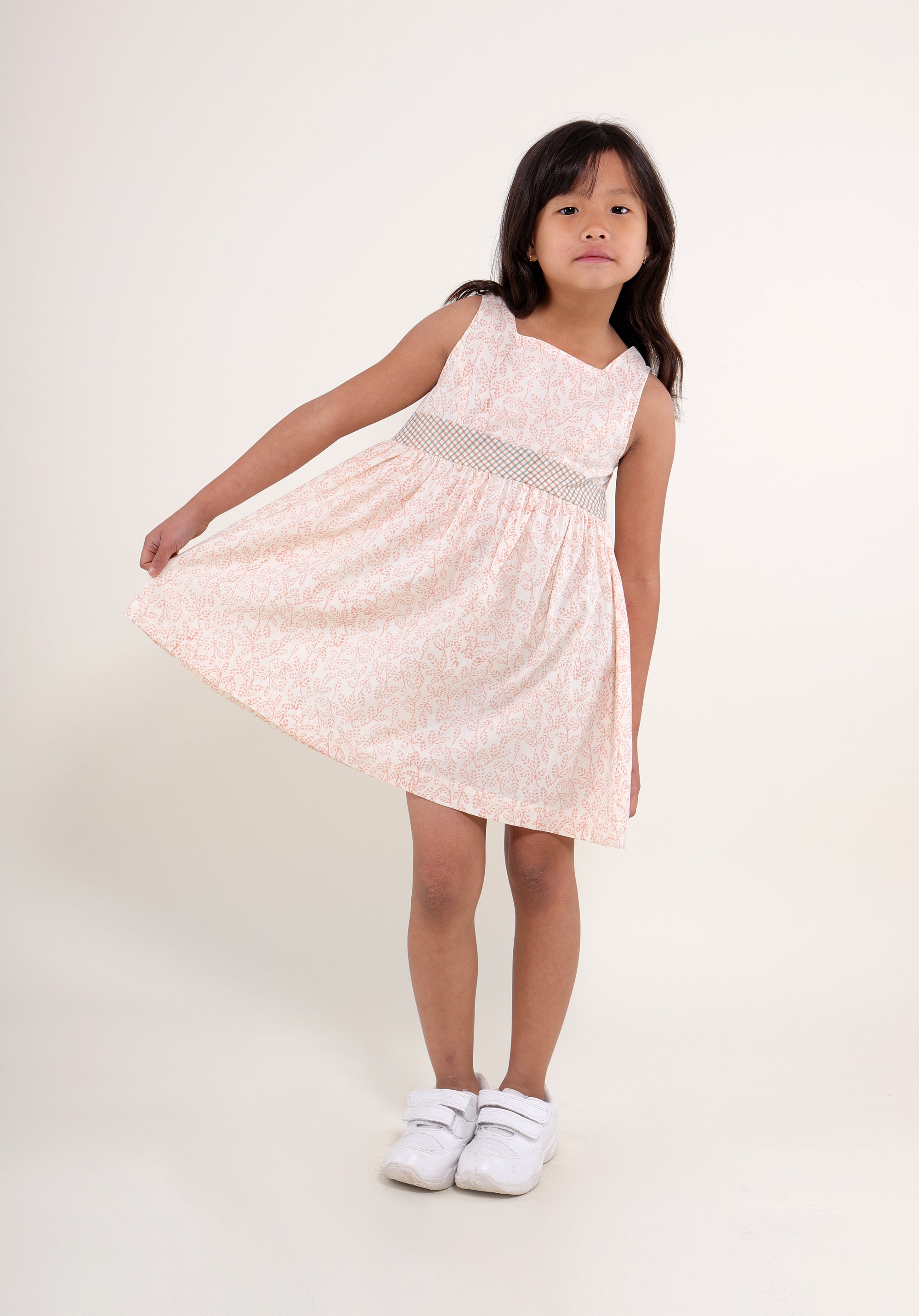 Girl's Block printed Fit and Flare Dress June Peach