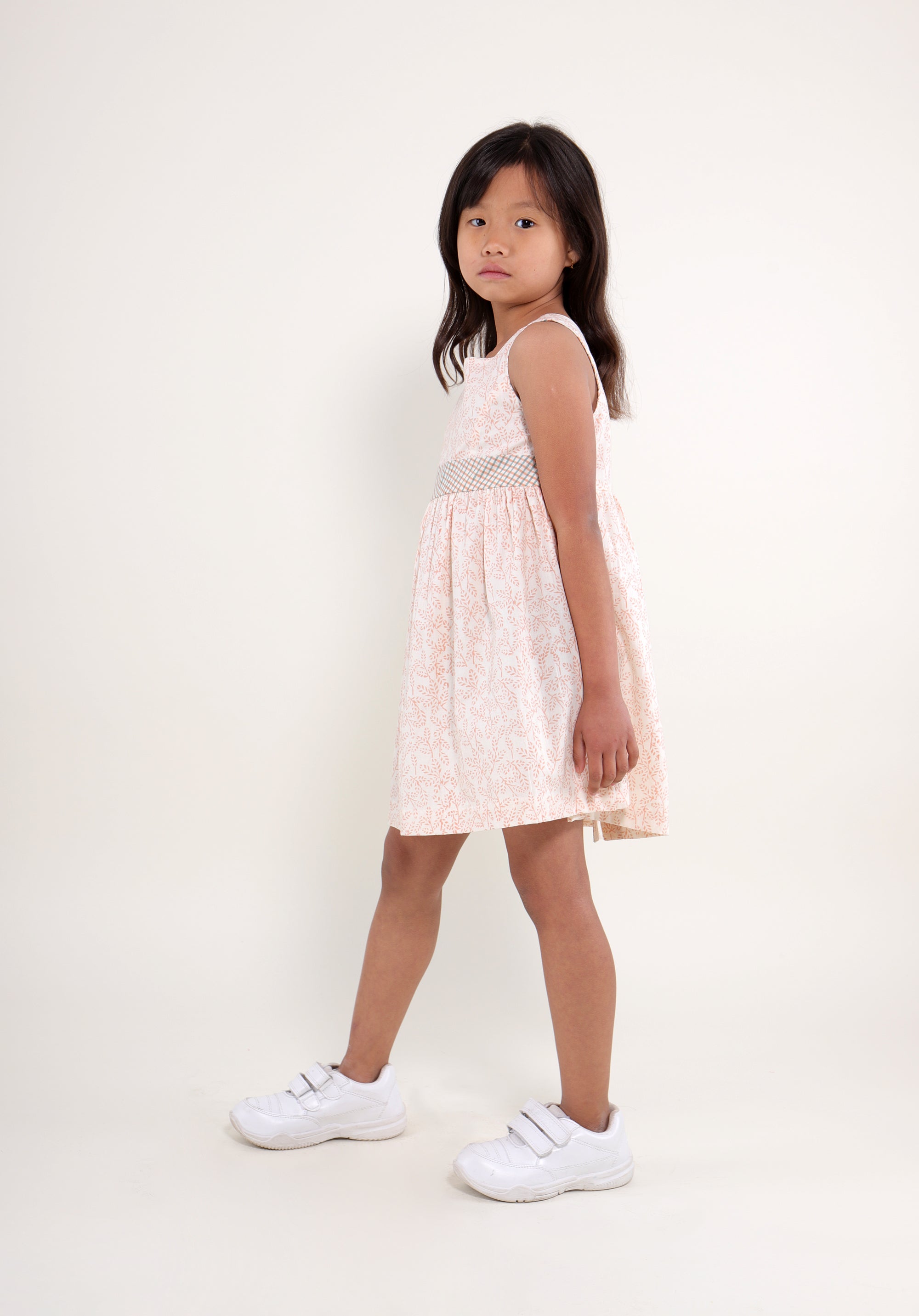 Girl's Block printed Fit and Flare Dress June Peach