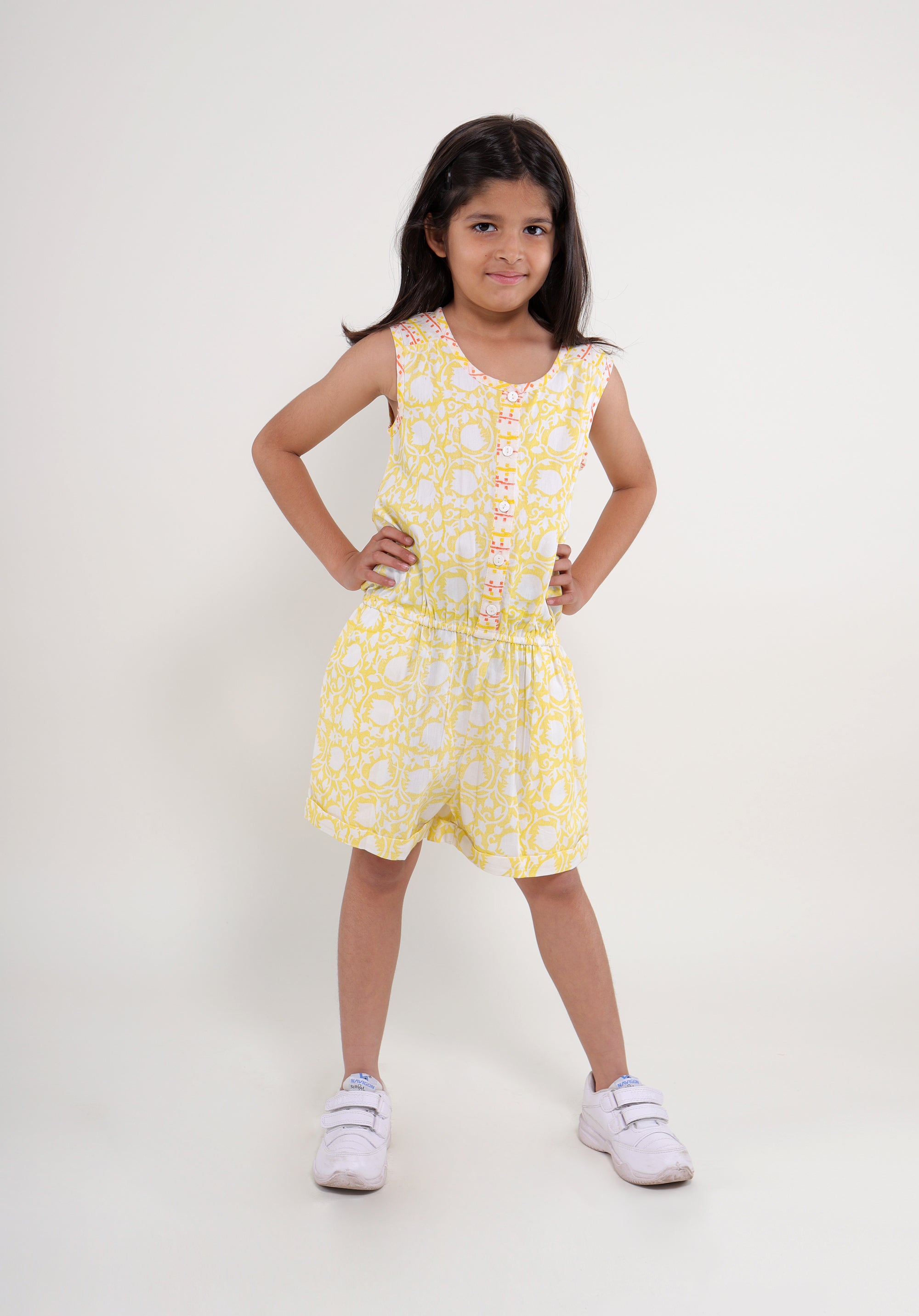 Girl's Block printed Playsuit Molly Lily Yellow