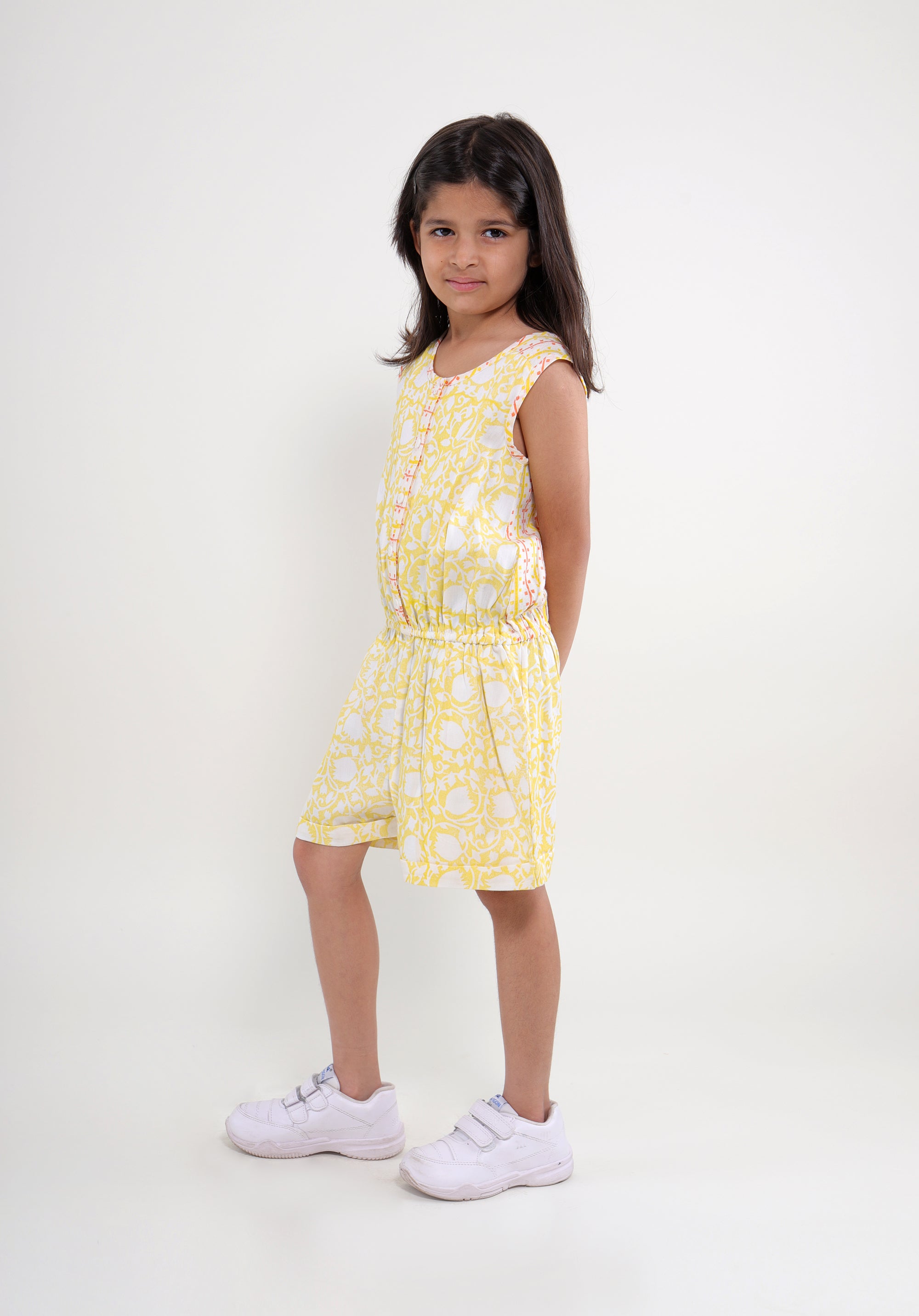 Girl's Block printed Playsuit Molly Lily Yellow