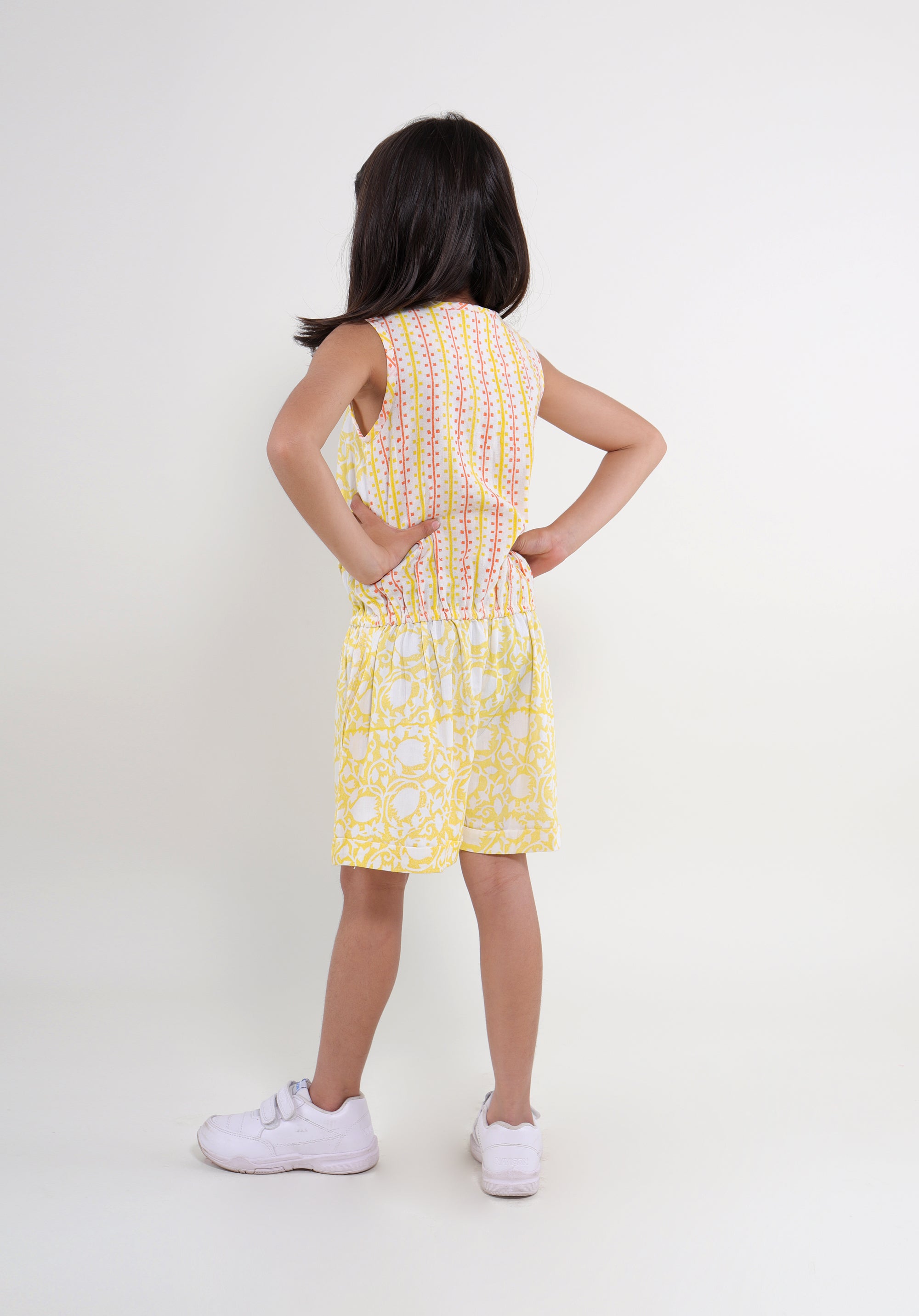Girl's Block printed Playsuit Molly Lily Yellow