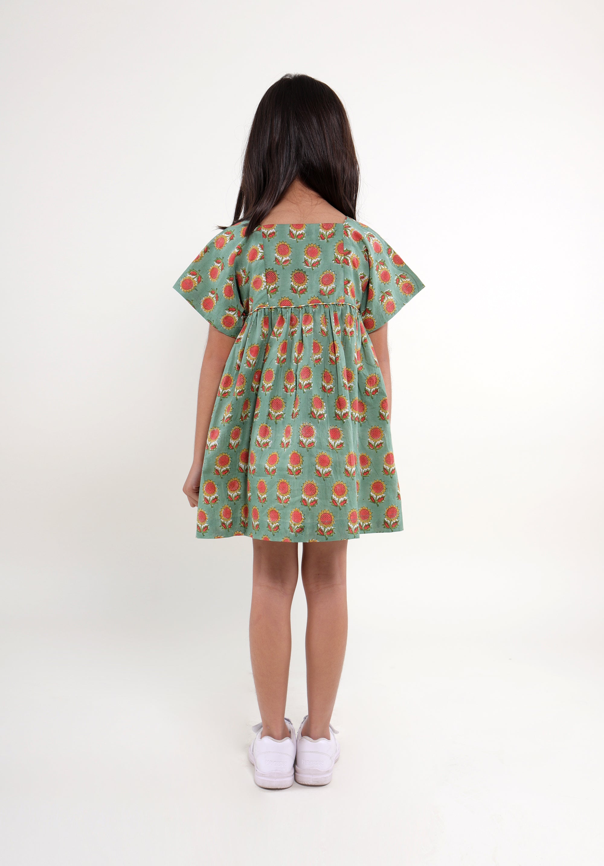 Girl's Block printed Dress Lila Sunflower Green
