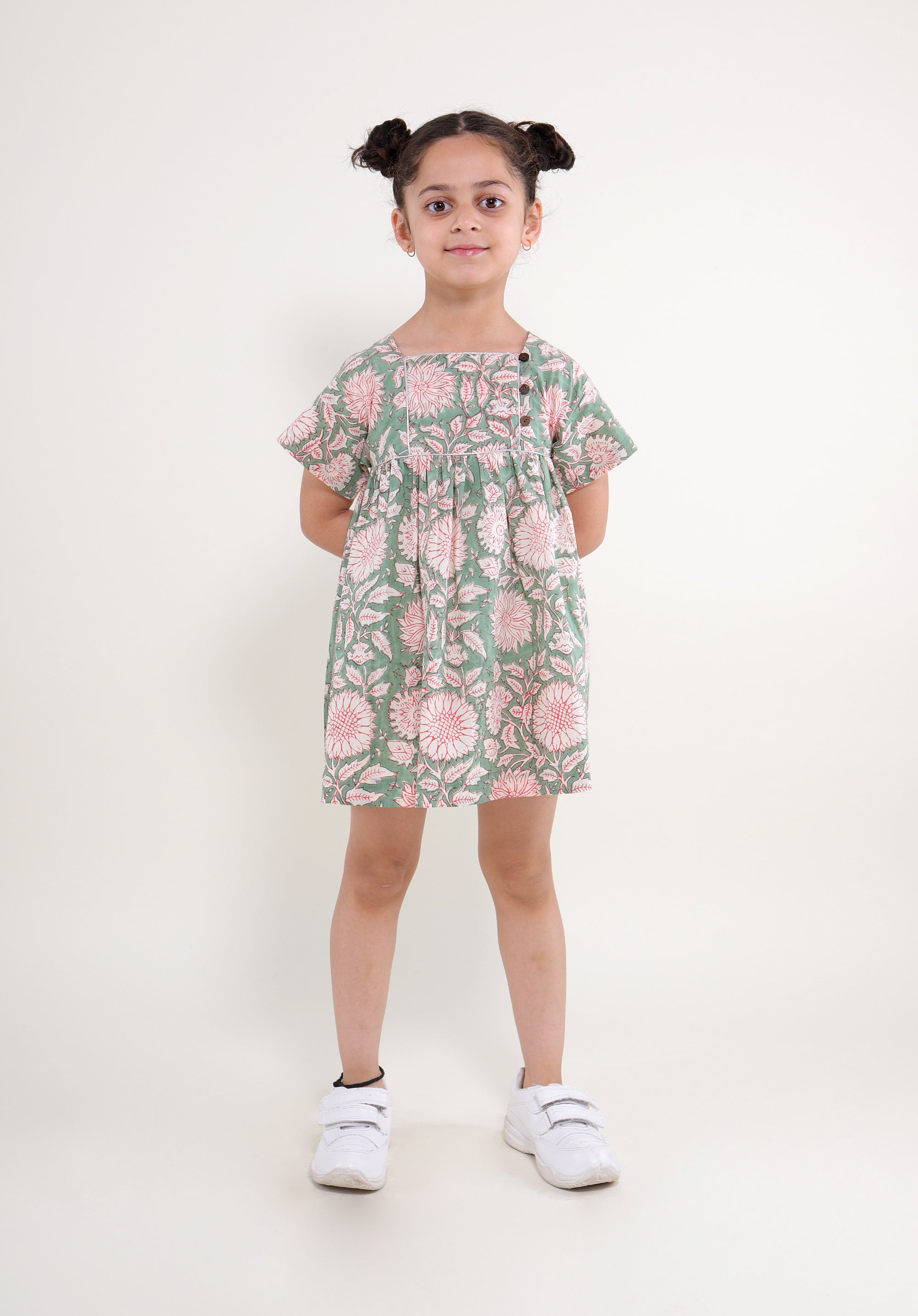 Girl's Block printed Dress Lila Floral Green