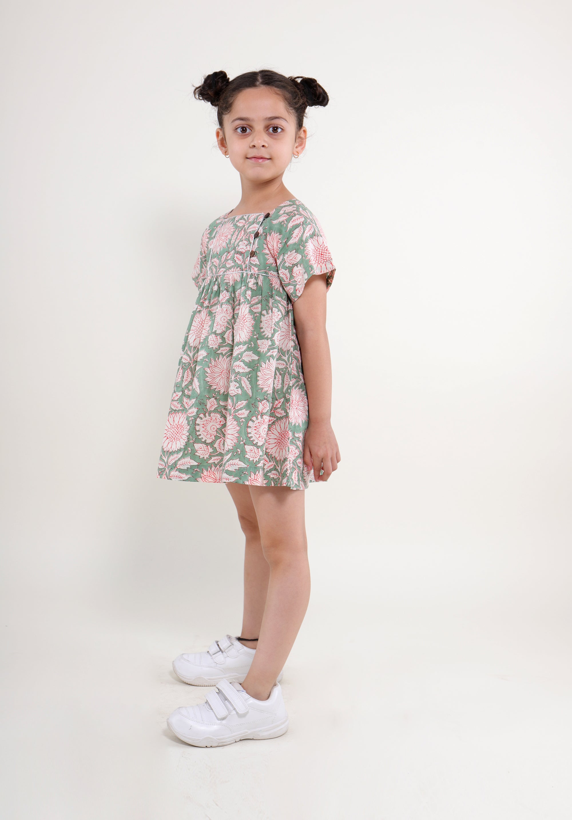 Girl's Block printed Dress Lila Floral Green
