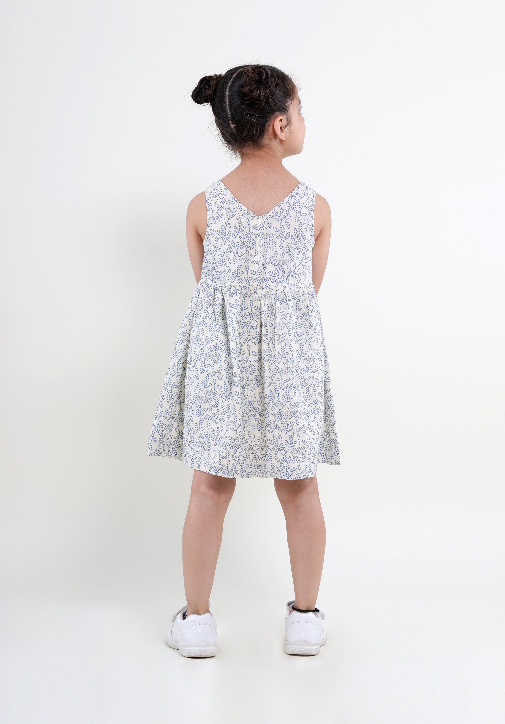 Girl's Block printed Fit and Flare Dress June Blue