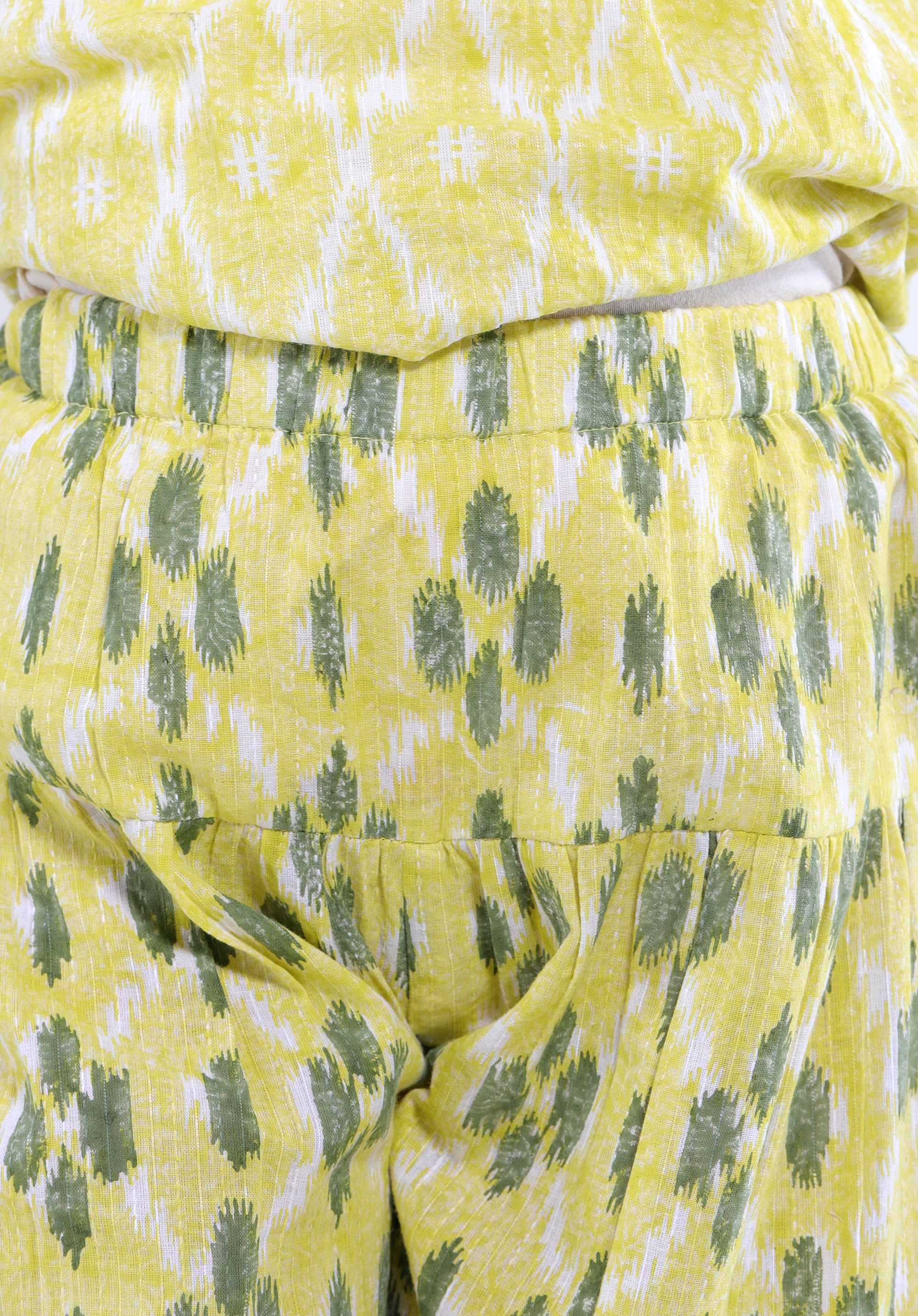 Girl's Co-Ord Set Ananya Top Pants Ikkat Kantha Yellow