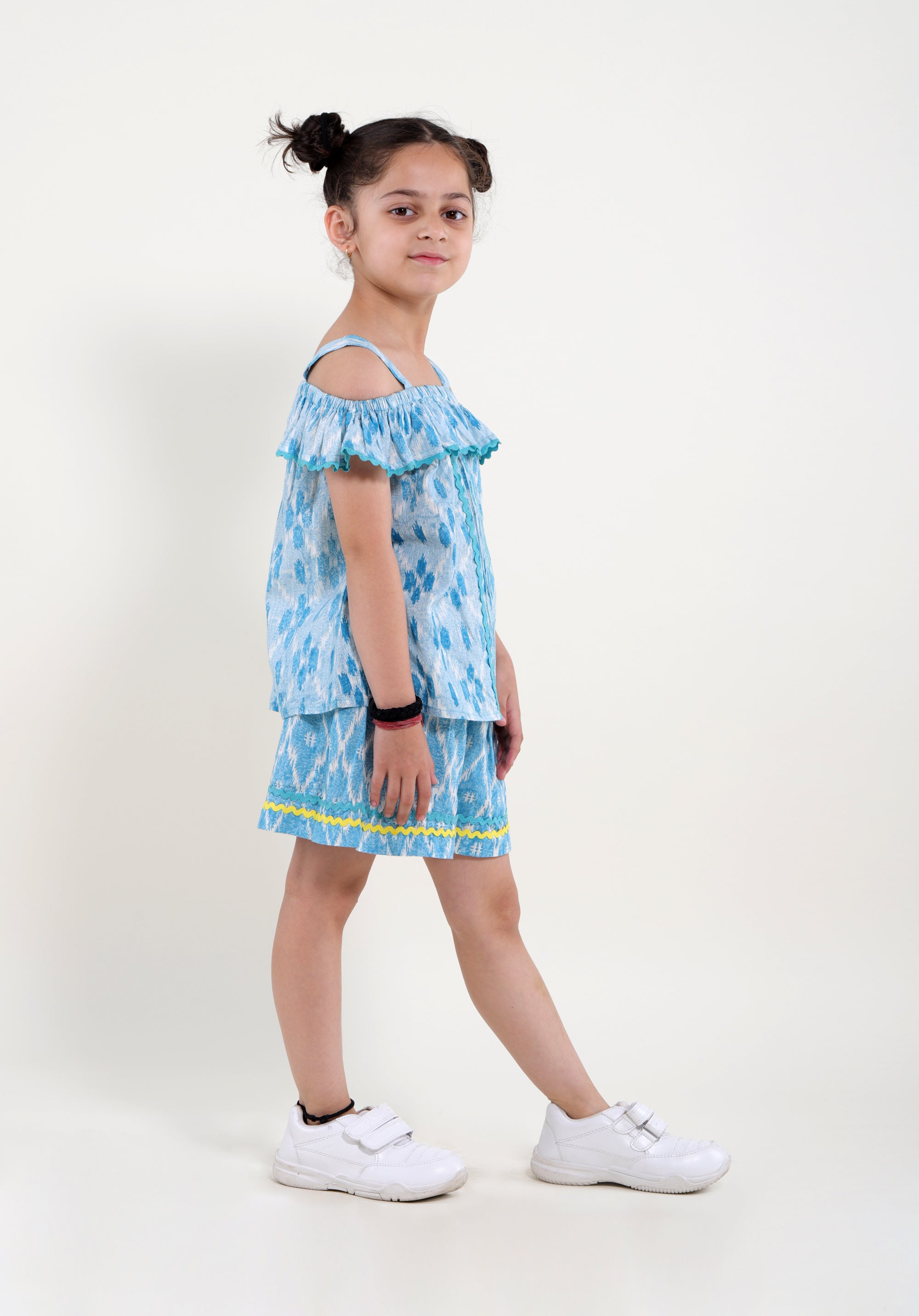 Girl's Block printed skorts Ikkat kantha Blue