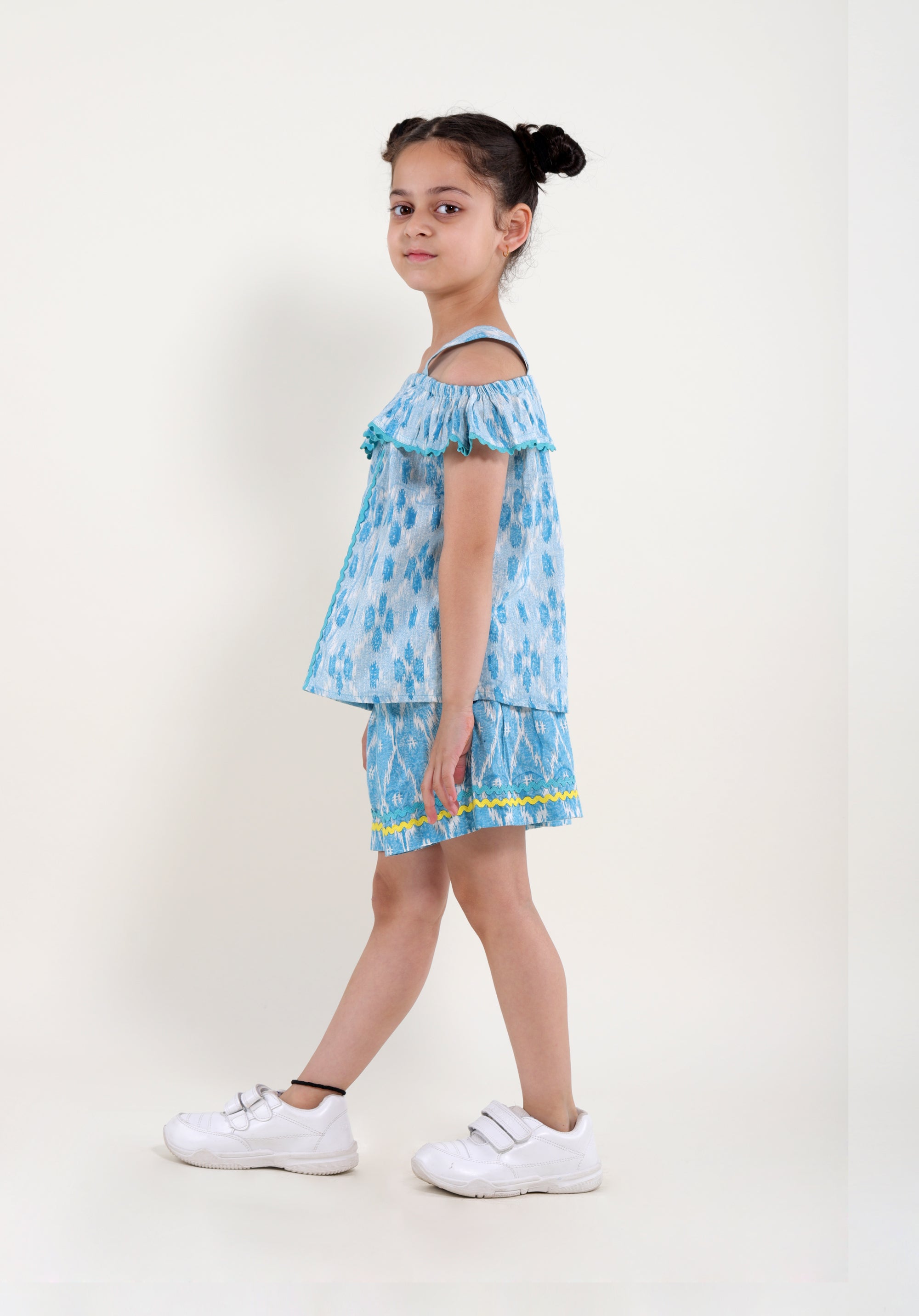Girl's Block printed skorts Ikkat kantha Blue