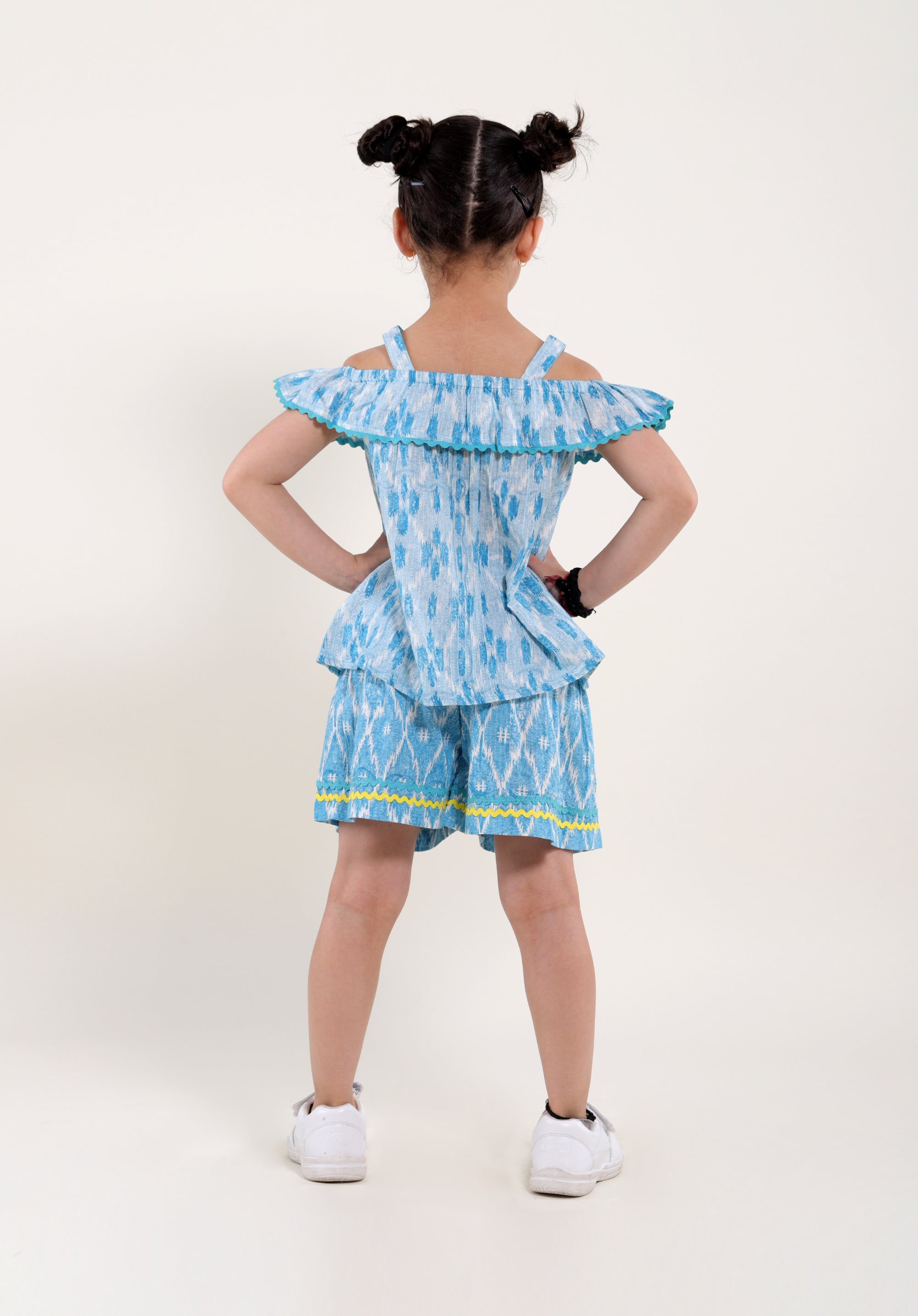 Girl's Block printed skorts Ikkat kantha Blue
