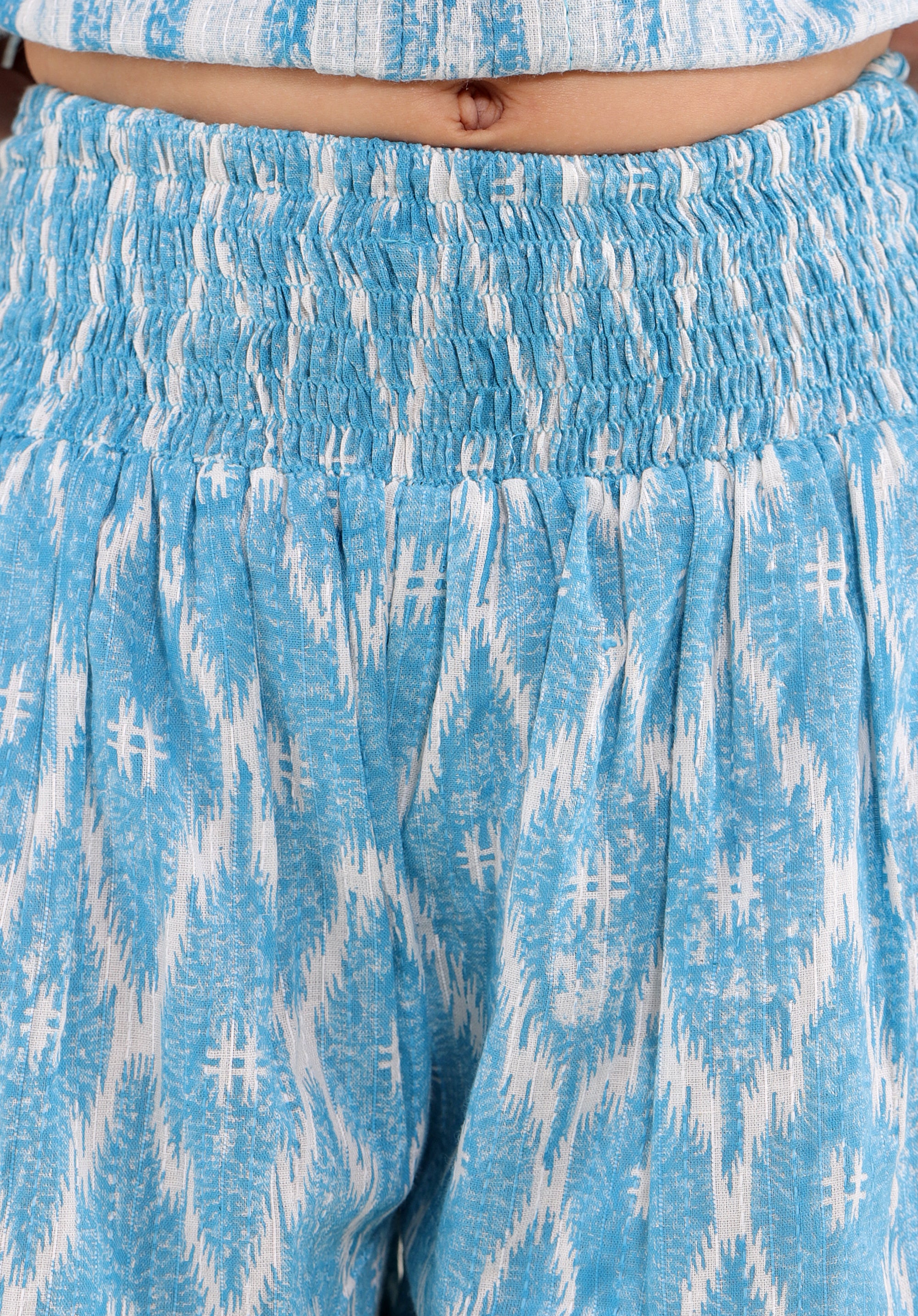 Girl's Block printed skorts Ikkat kantha Blue