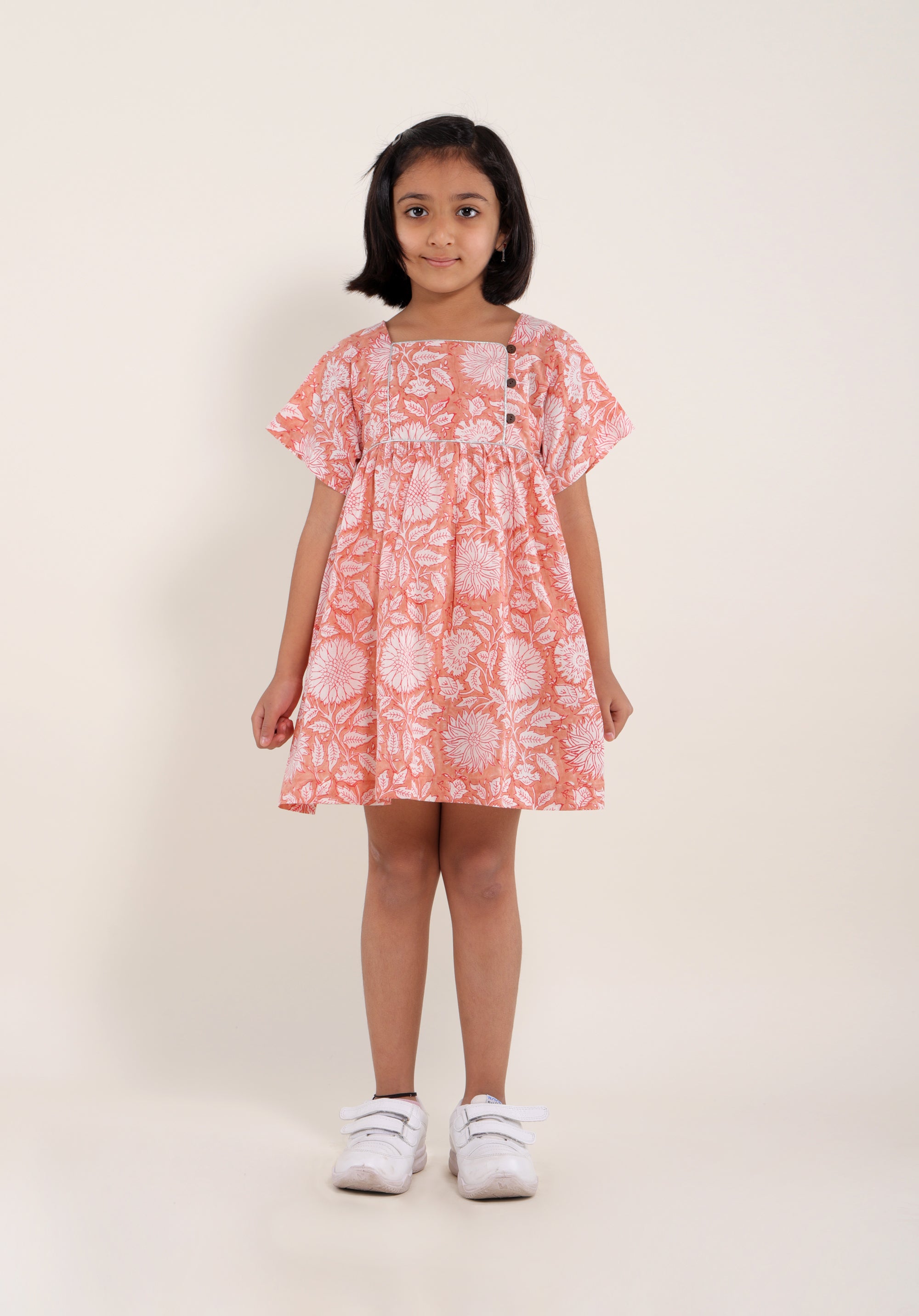 Girl's Block printed Dress Lila Floral Peach