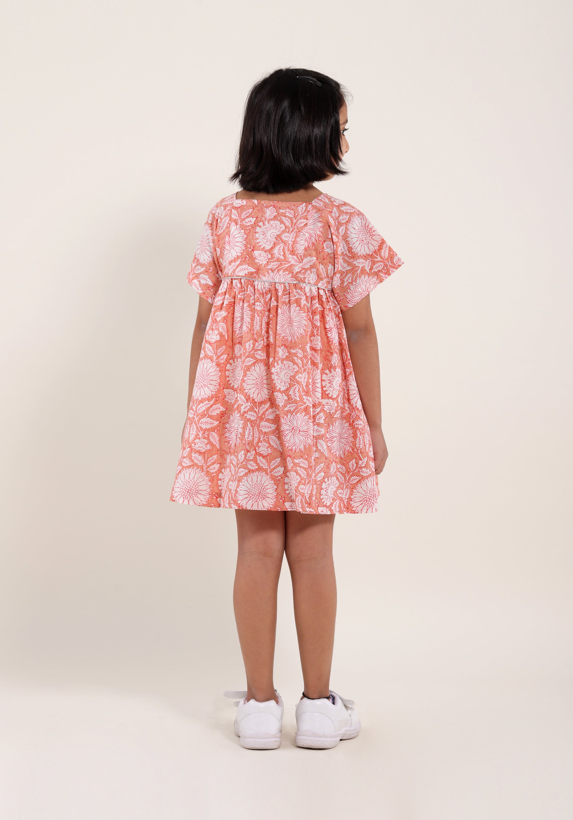 Girl's Block printed Dress Lila Floral Peach