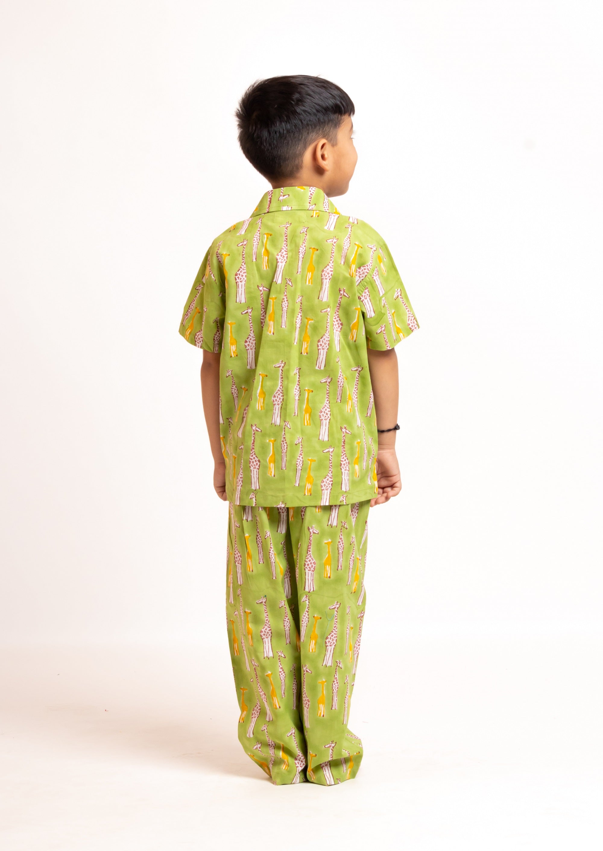 Block Printed Unisex Nightsuit set Giraffe Green