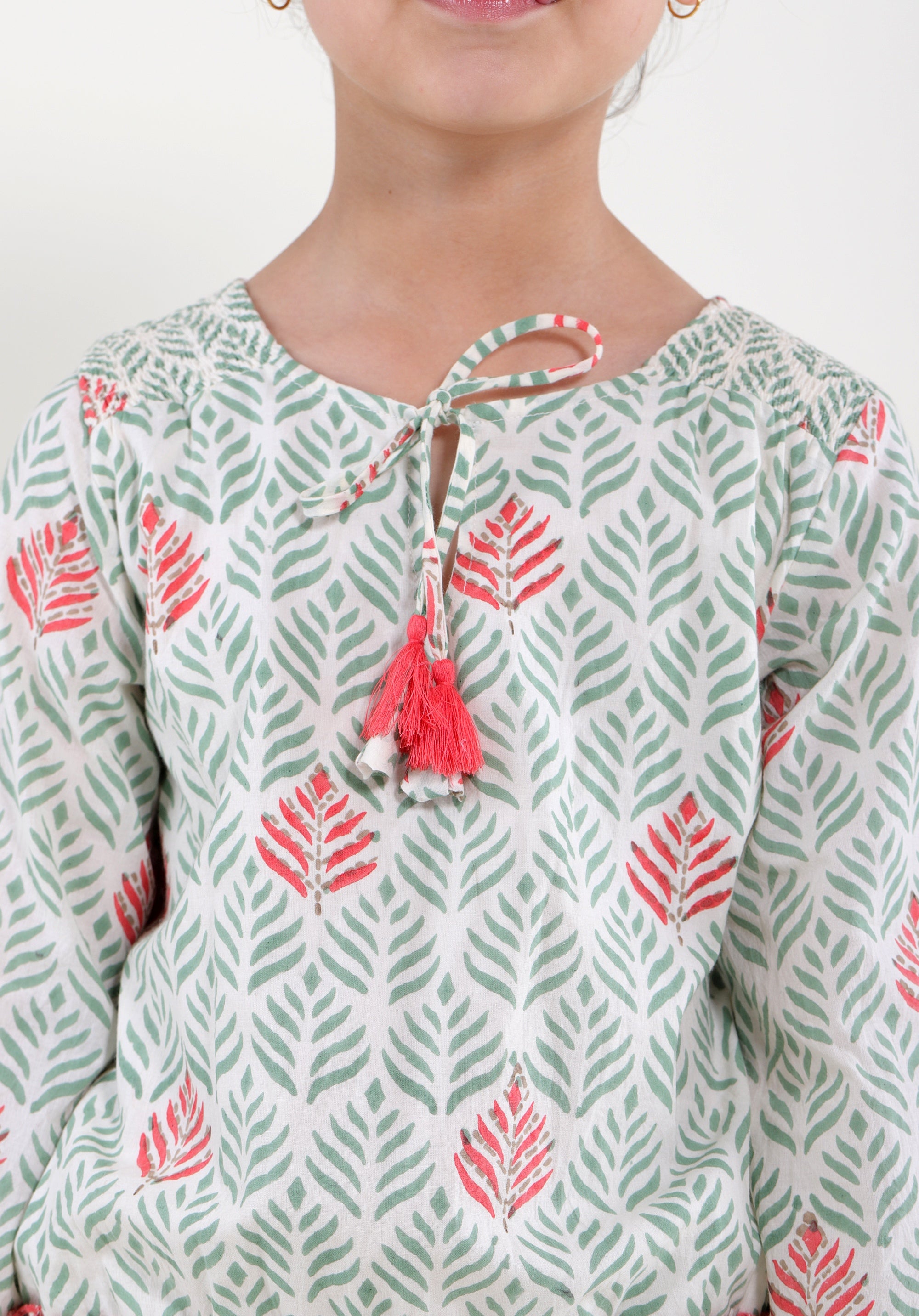 Girl's Block printed Dress Mary Leaf Blue