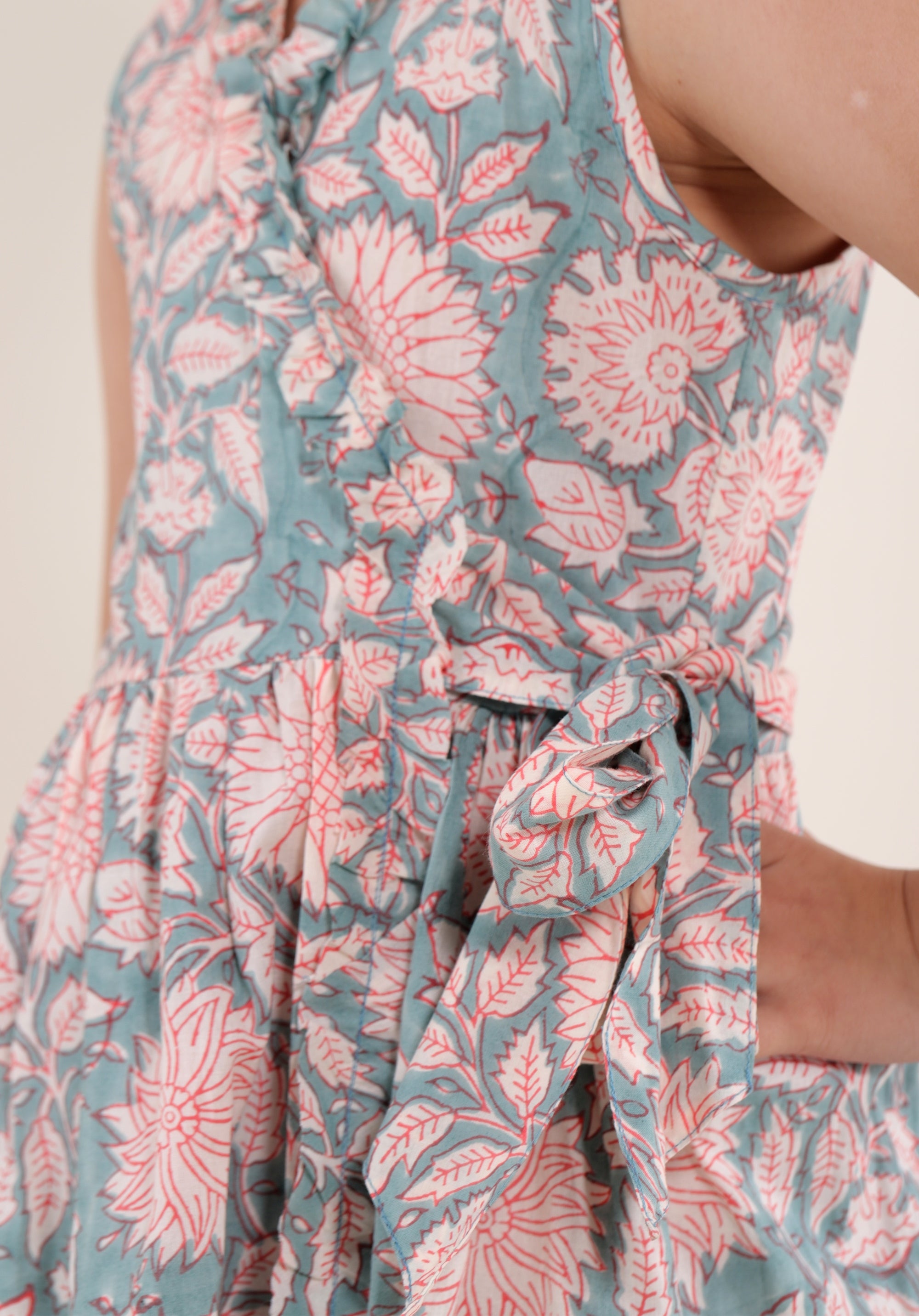 Girl's Block printed Dress Garima Floral Green